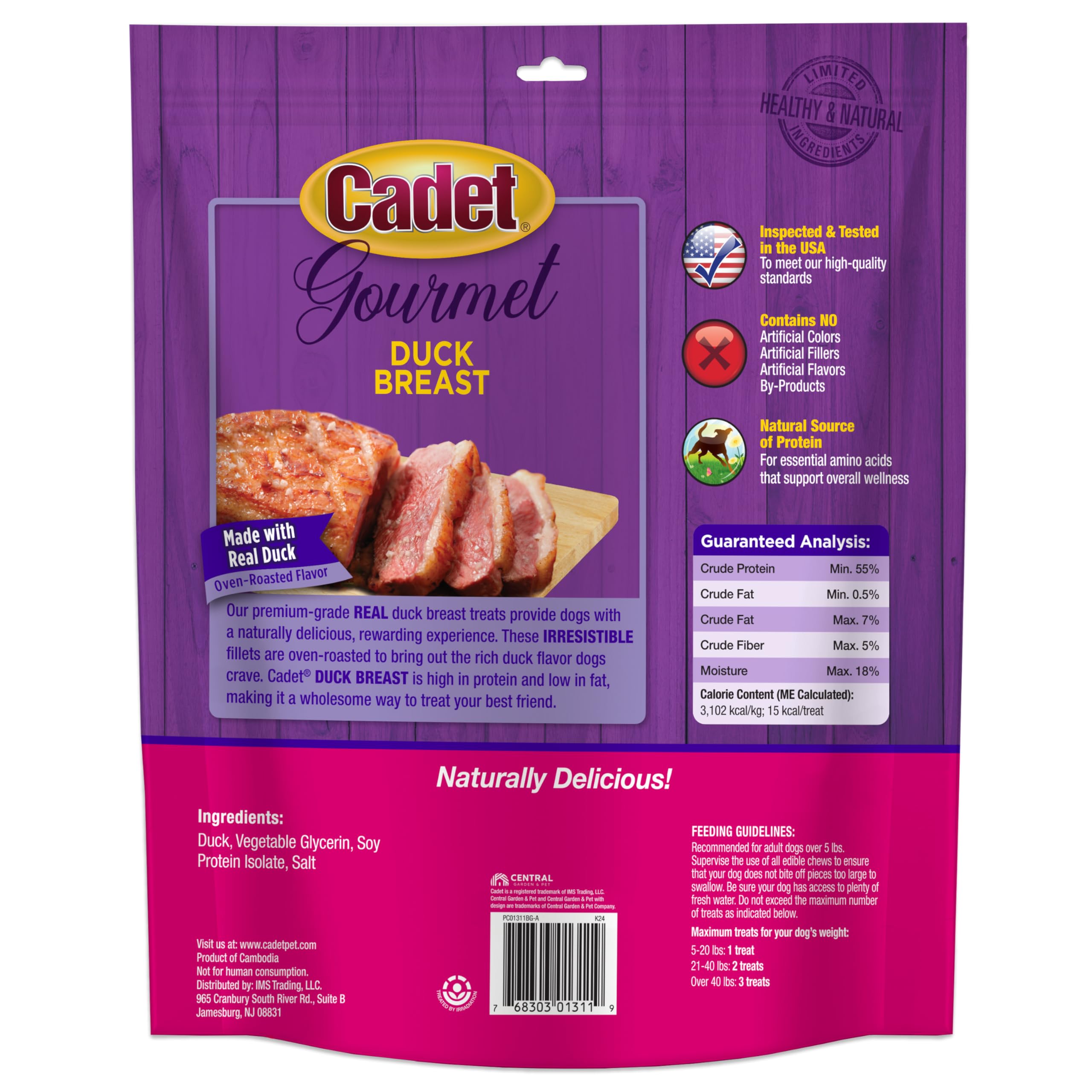 Cadet pechuga de pato jerky, ingredientes naturales sin aditivos artificiales.