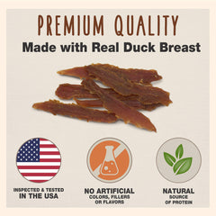 Cadet pechuga de pato jerky, pedazos grandes para recompensas sabrosas.
