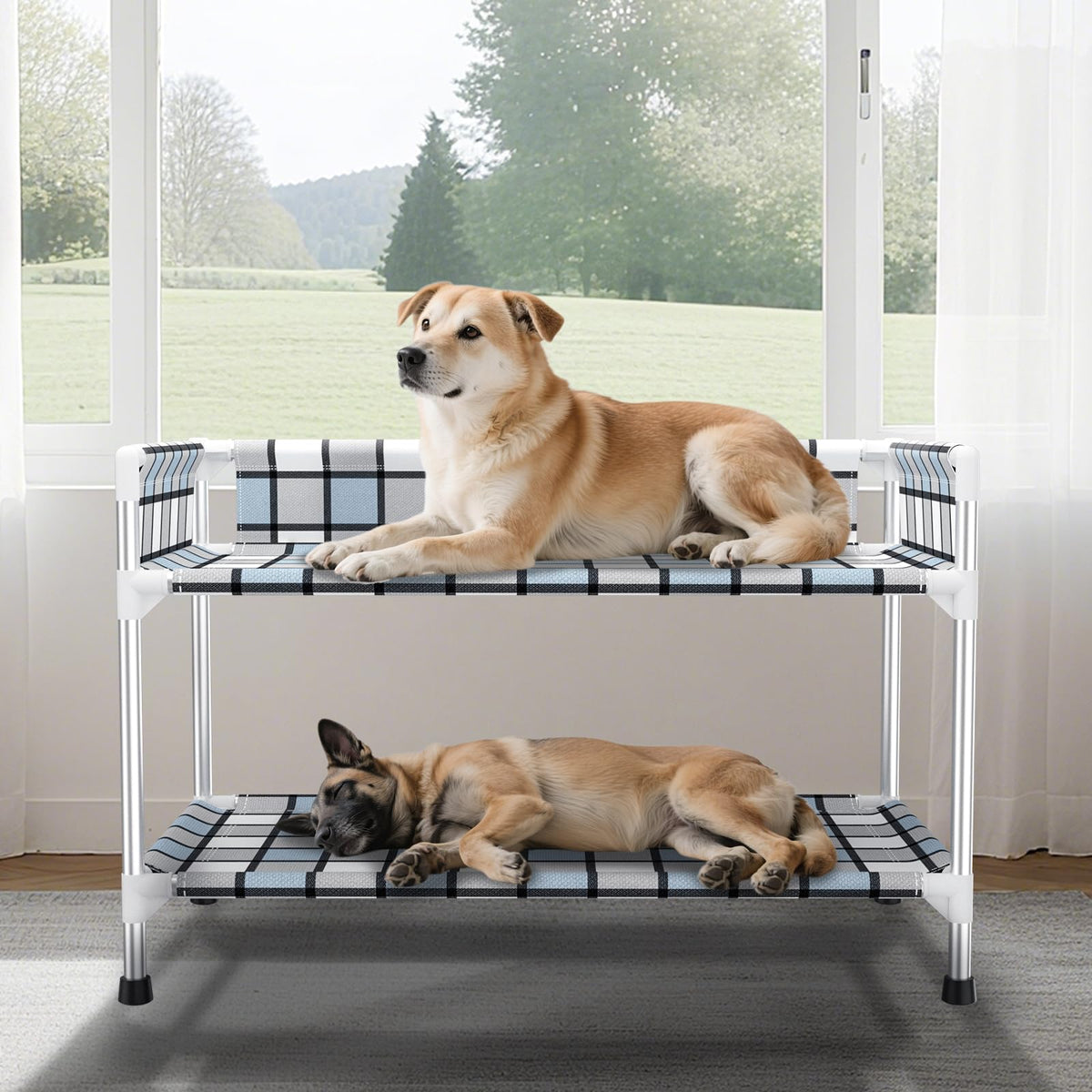 Caghash doble cama de ventana para perros, ahorro de espacio y comodidad compartida.