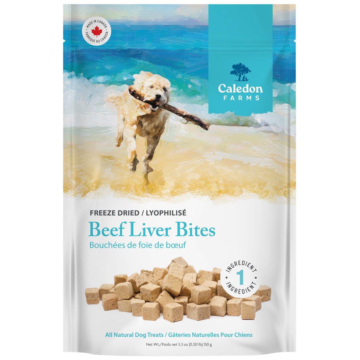 Caledon Farms hígado de res liofilizado, bocaditos para perros, sabor intenso y natural.