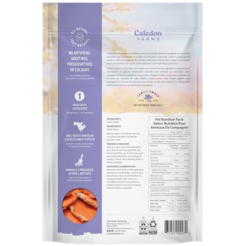 Caledon Farms masticables batata dulce, textura densa para masticar.