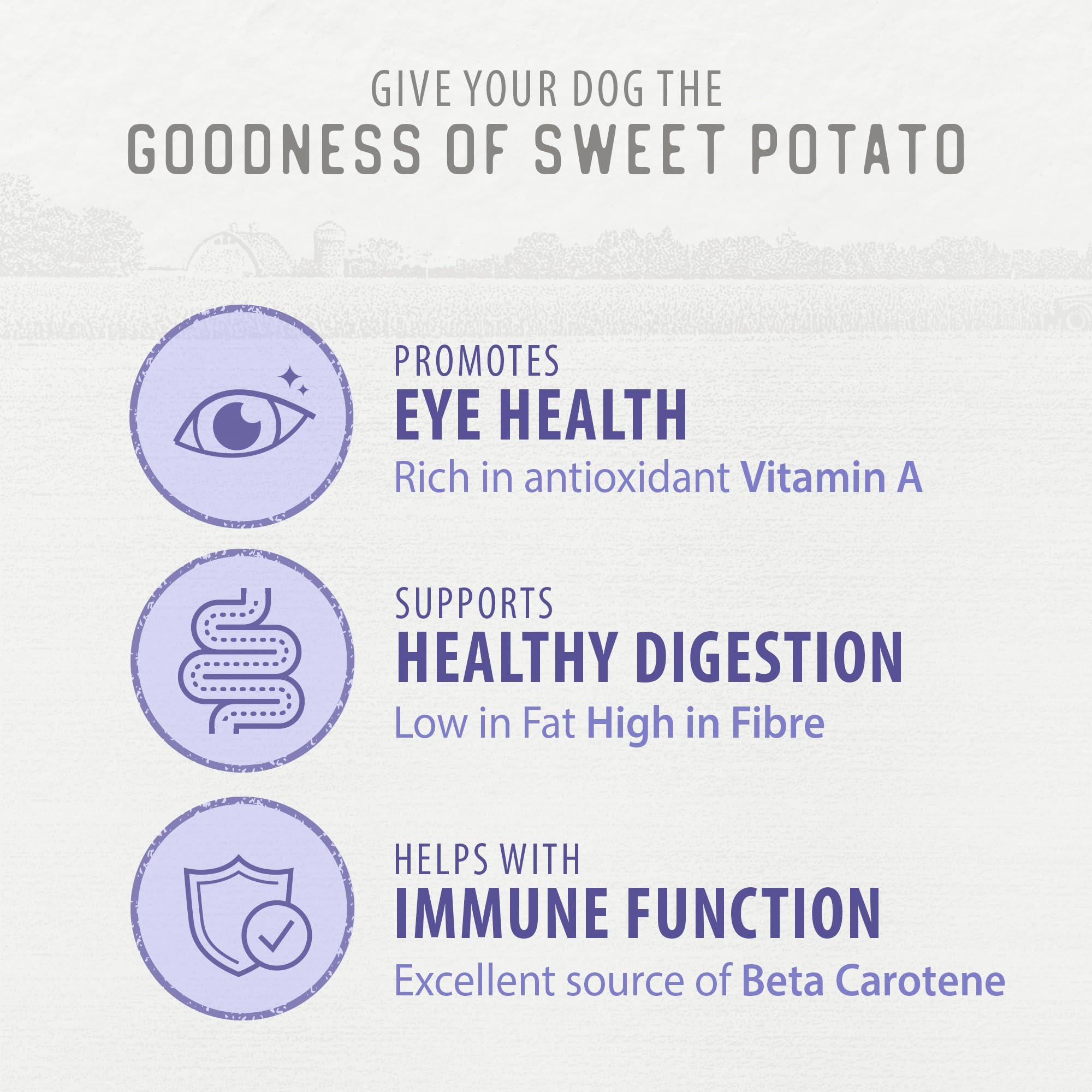 Caledon Farms masticables batata dulce con beta-caroteno y vitamina A.