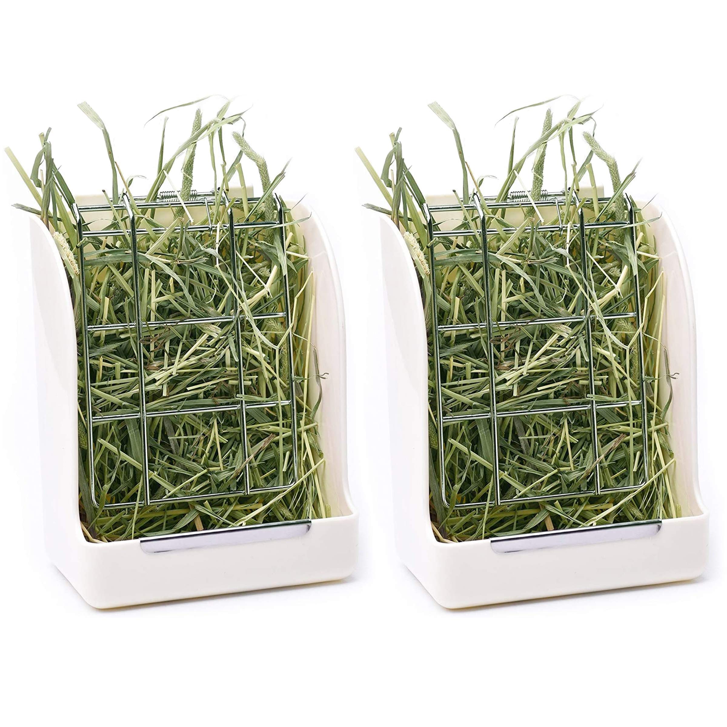 CALPALMY dispensador heno colgante, enfocado en alfalfa, reduce el desorden en jaula.