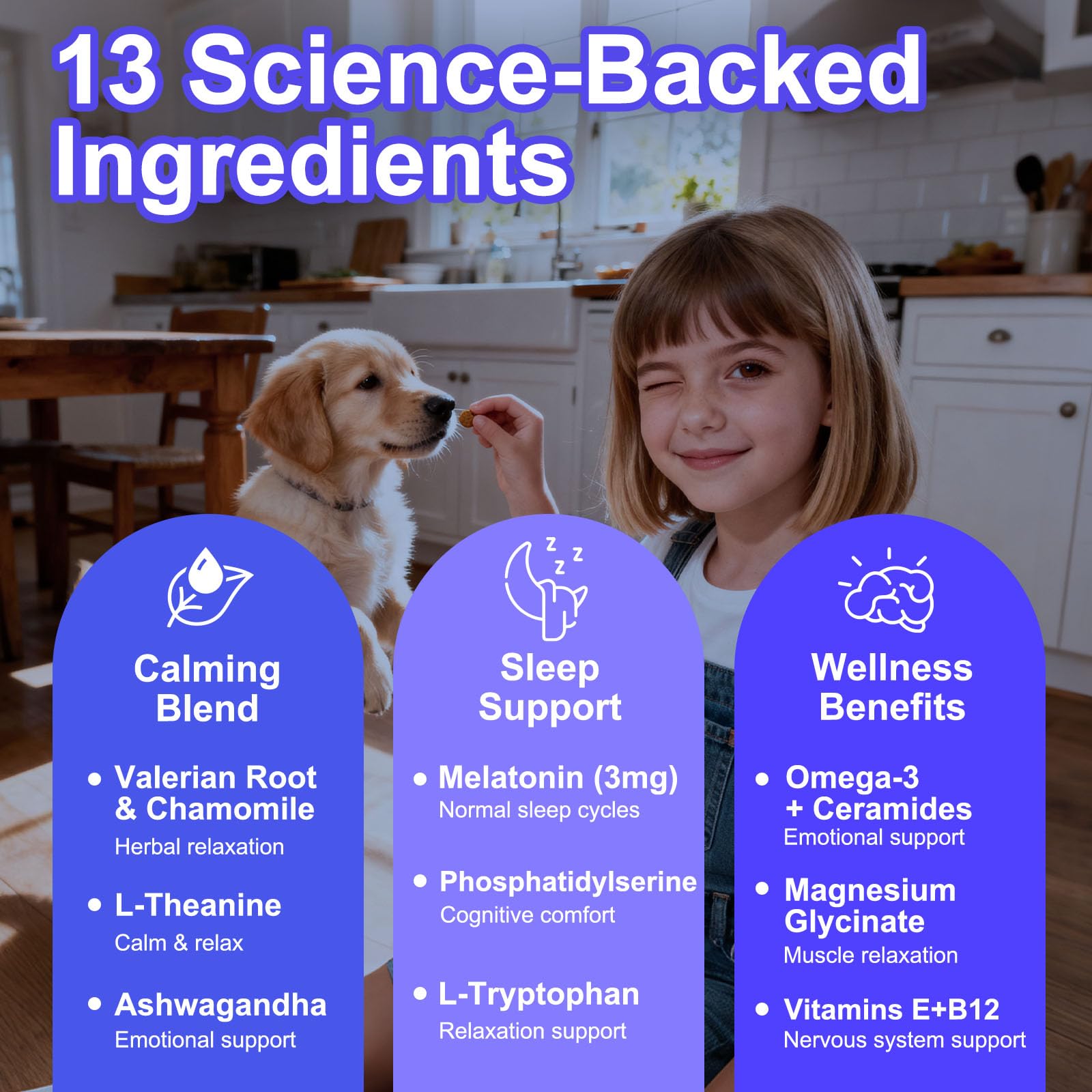 Canfitme Melatonina para perros, acción dual para cerebro y piel