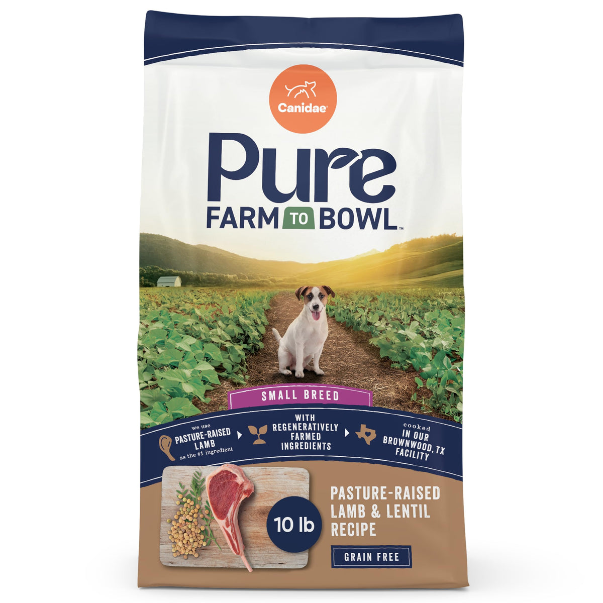 CANIDAE Pure Farm to Bowl cordero pastura: proteína principal para perros pequeños.