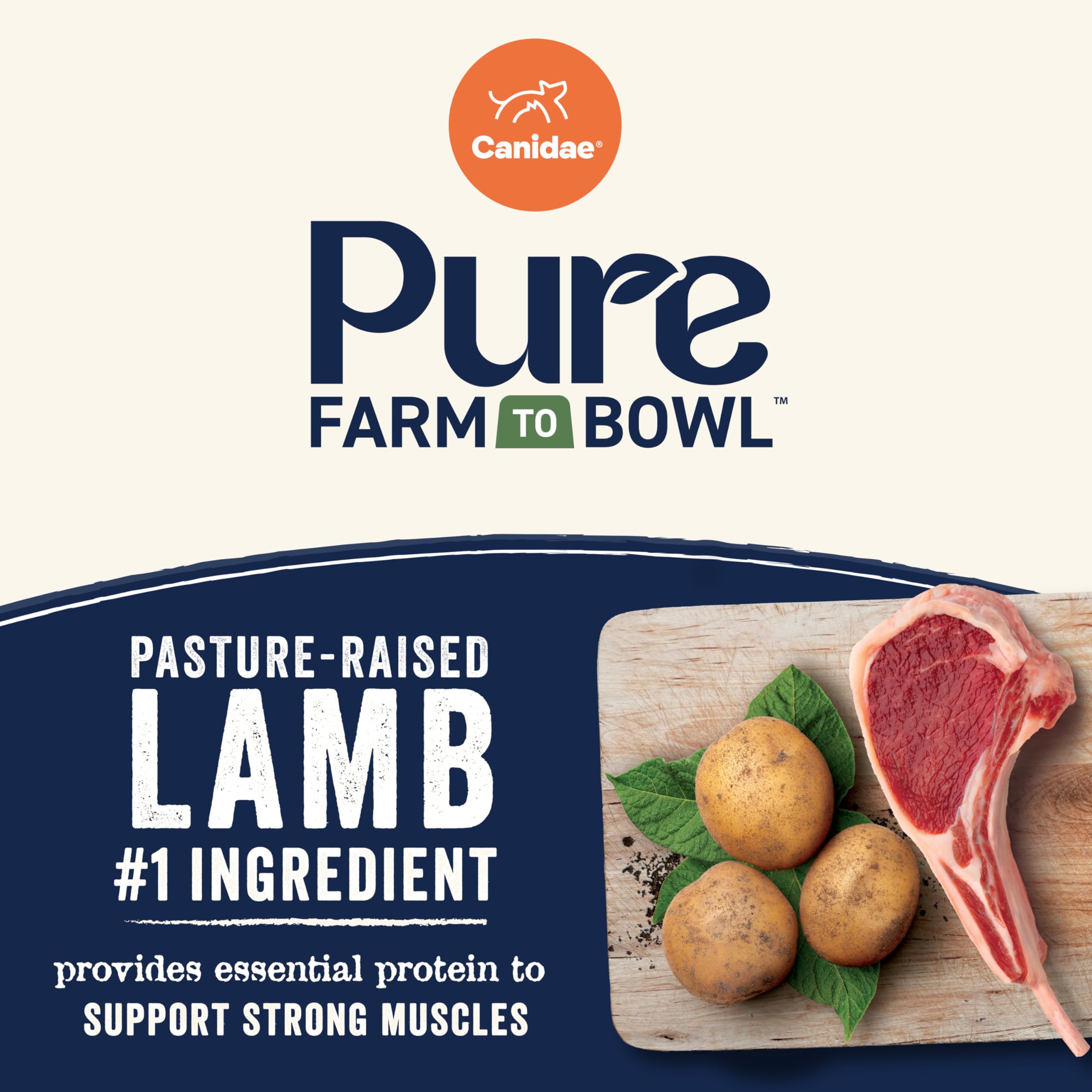 Mezcla de ingredientes clave en CANIDAE Pure Del Campo al Tazón.