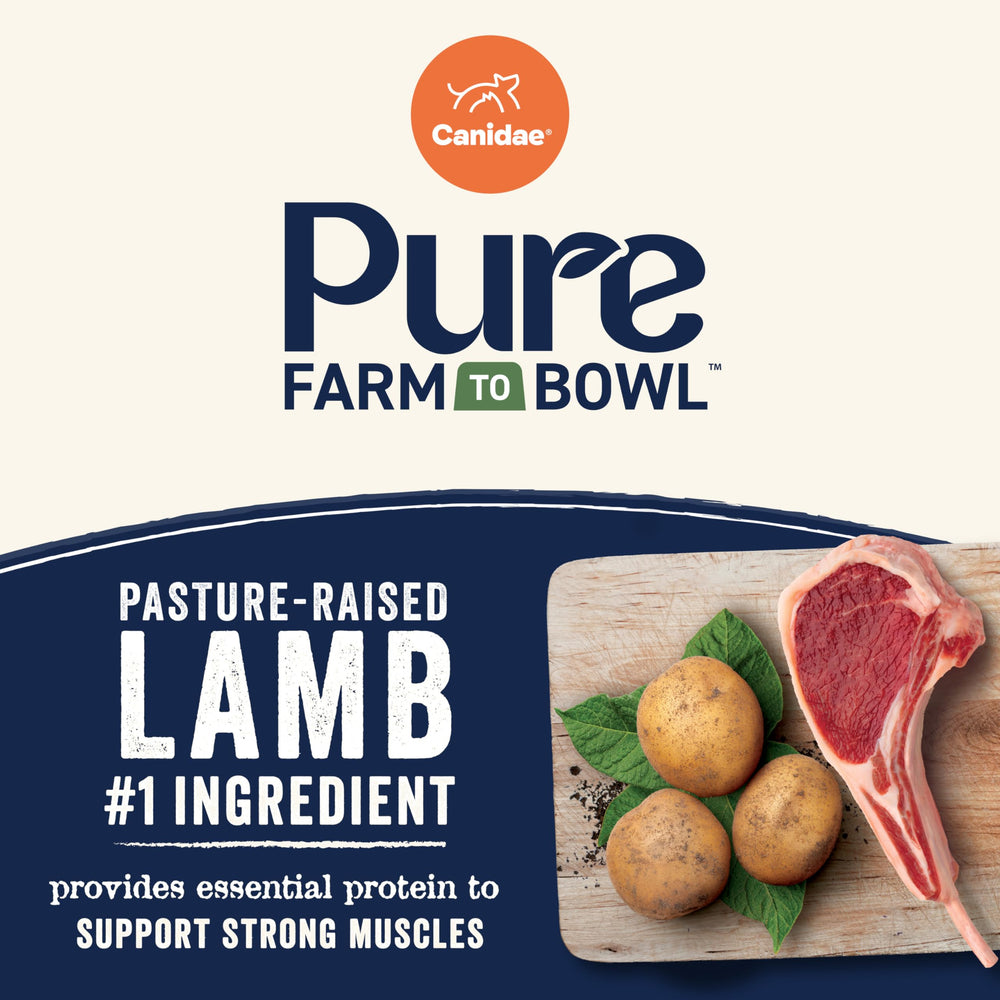Mezcla de ingredientes clave en CANIDAE Pure Del Campo al Tazón.