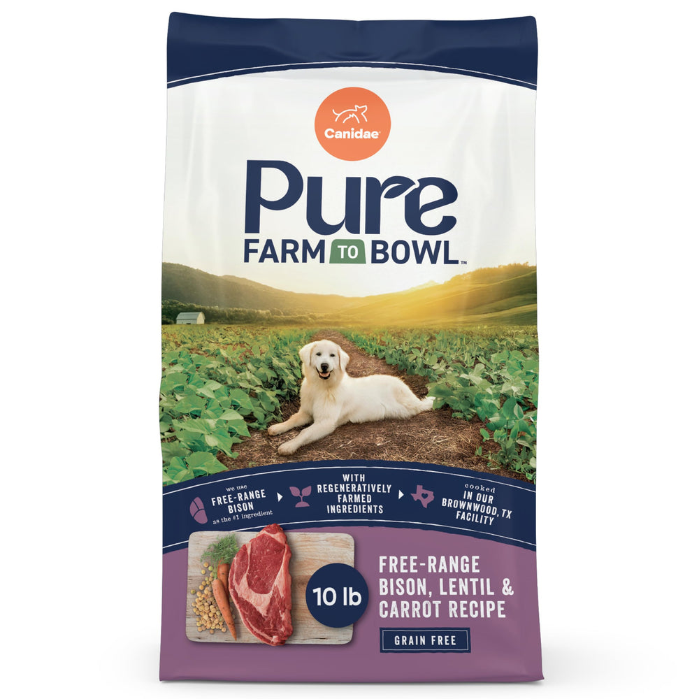 CANIDAE Pure Farm to Bowl bison campo libre, proteína para perros activos