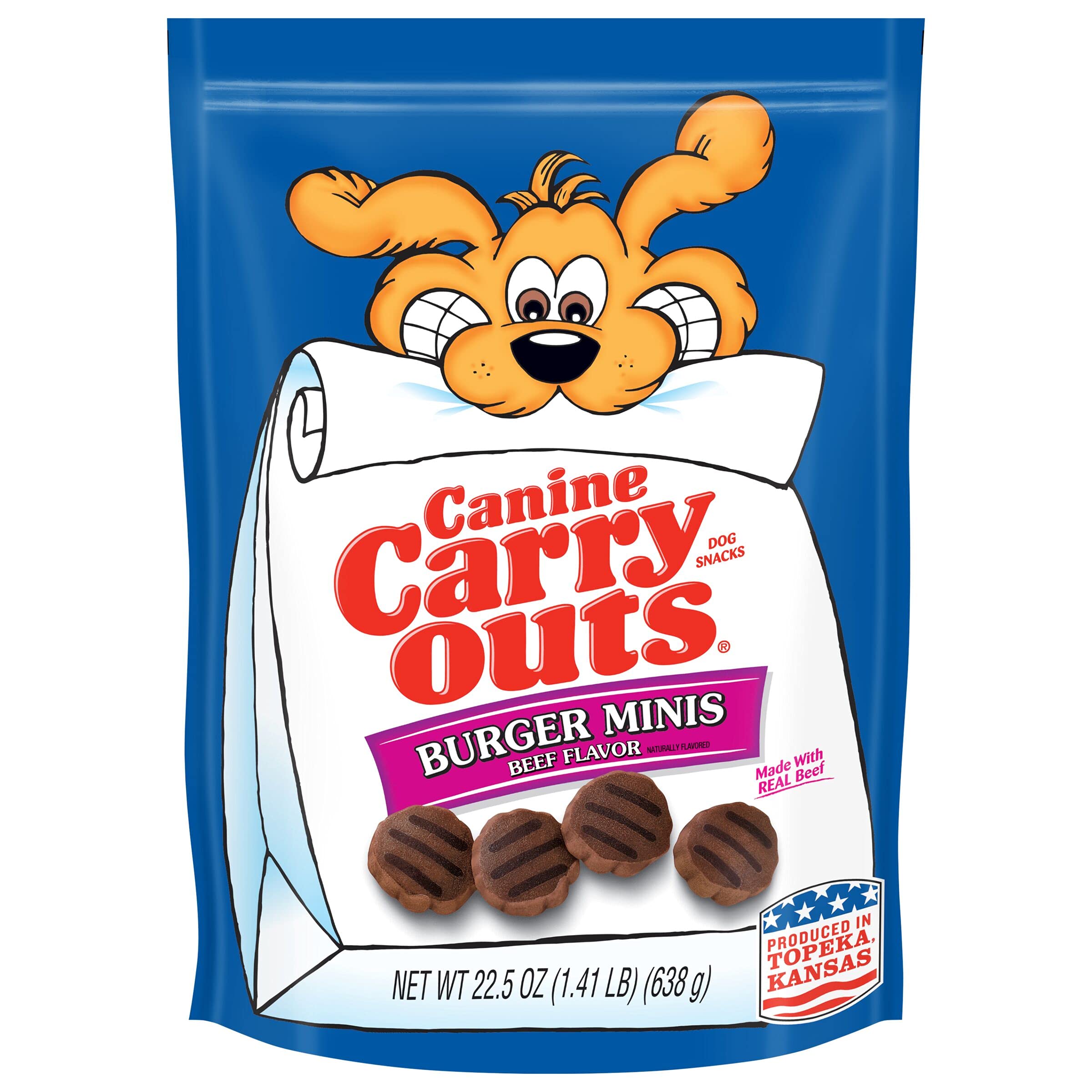 Canine Carry Outs Burger Minis sabor carne, premio suave para entrenamiento diario