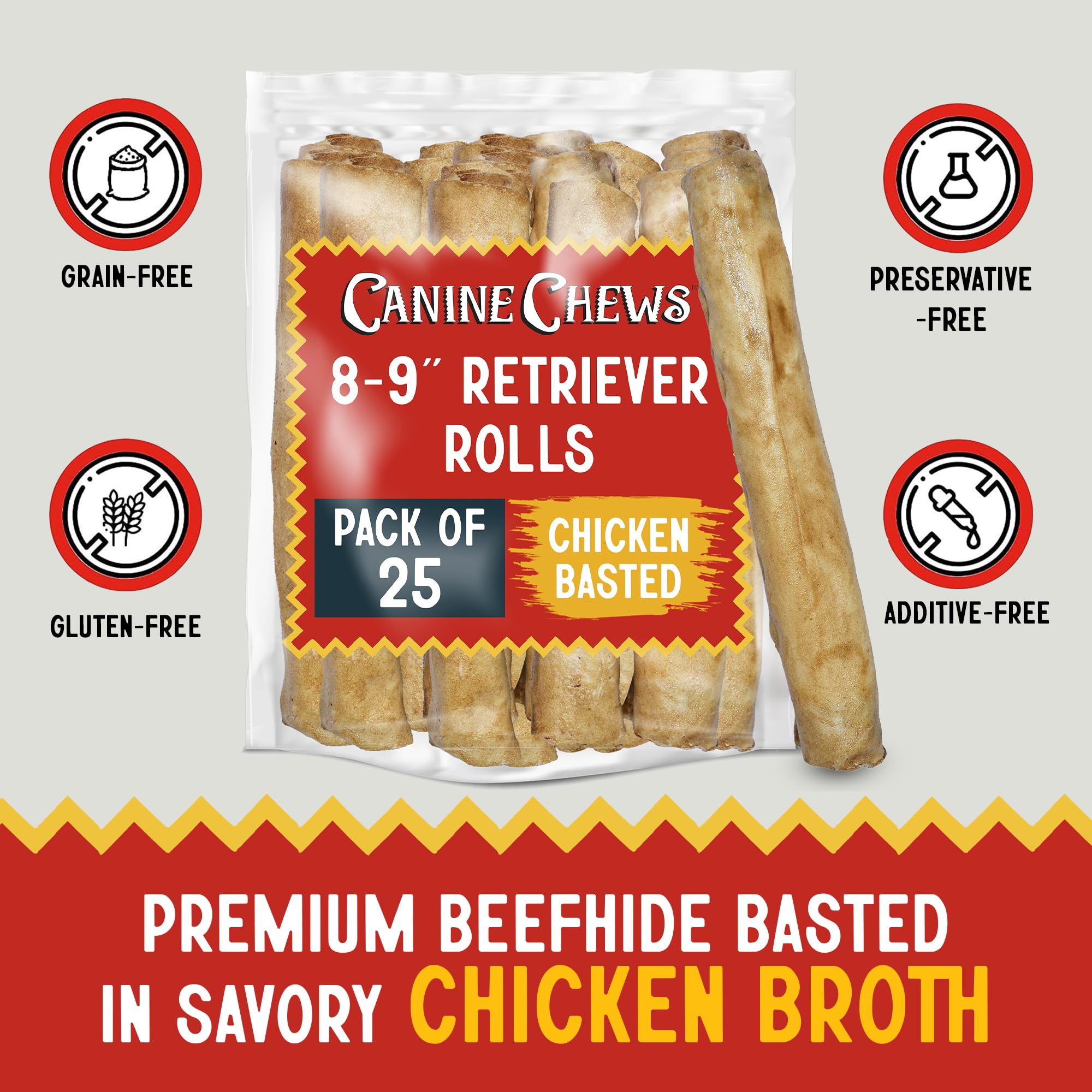 Canine Chews: caldo de pollo sabroso que realza el aroma durante la masticación.