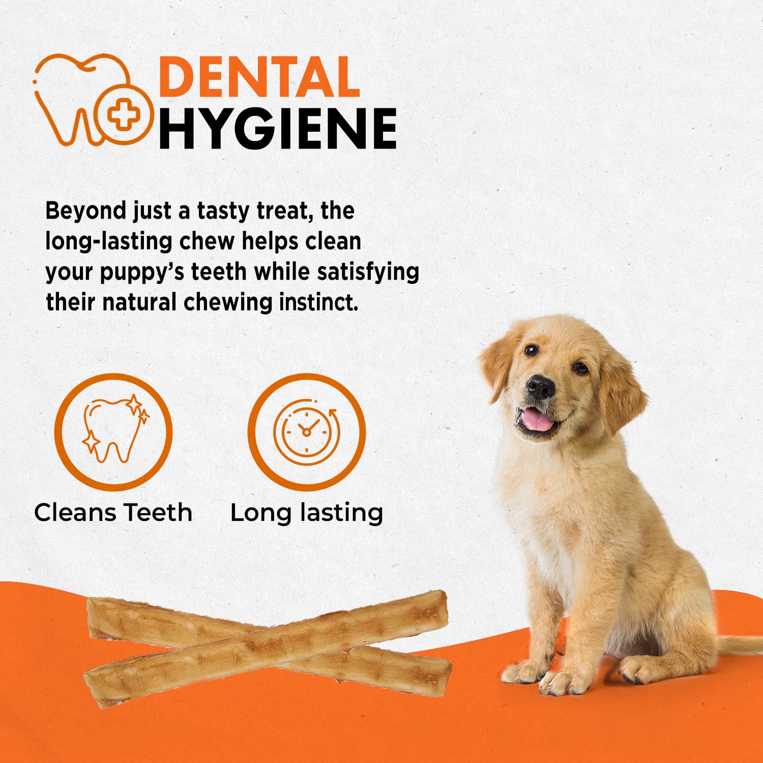 Canine Naturals higiene dental durante la masticación para cachorros.