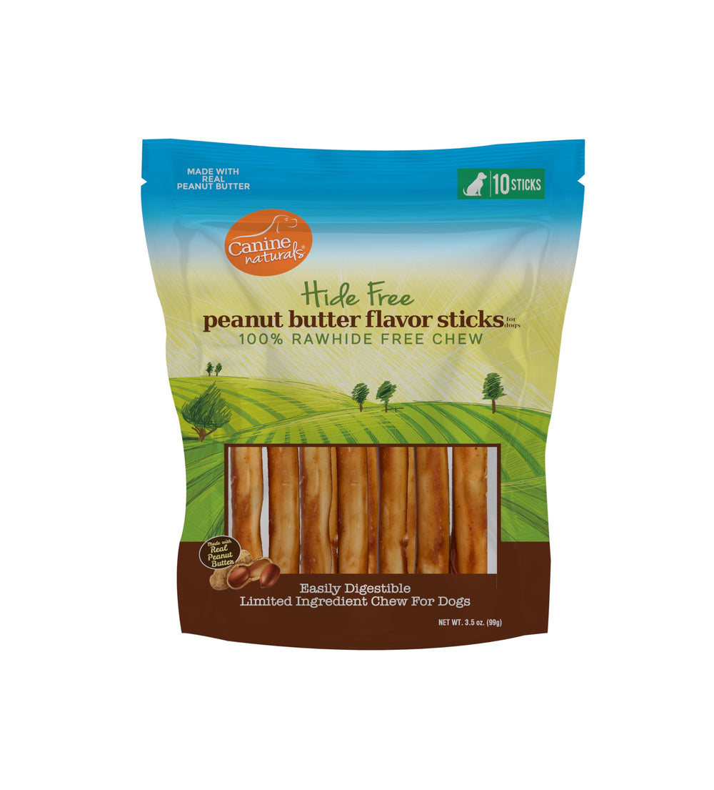 Canine Naturals masticables mantequilla mani 5 pulgadas – empaque práctico y sin cuero.