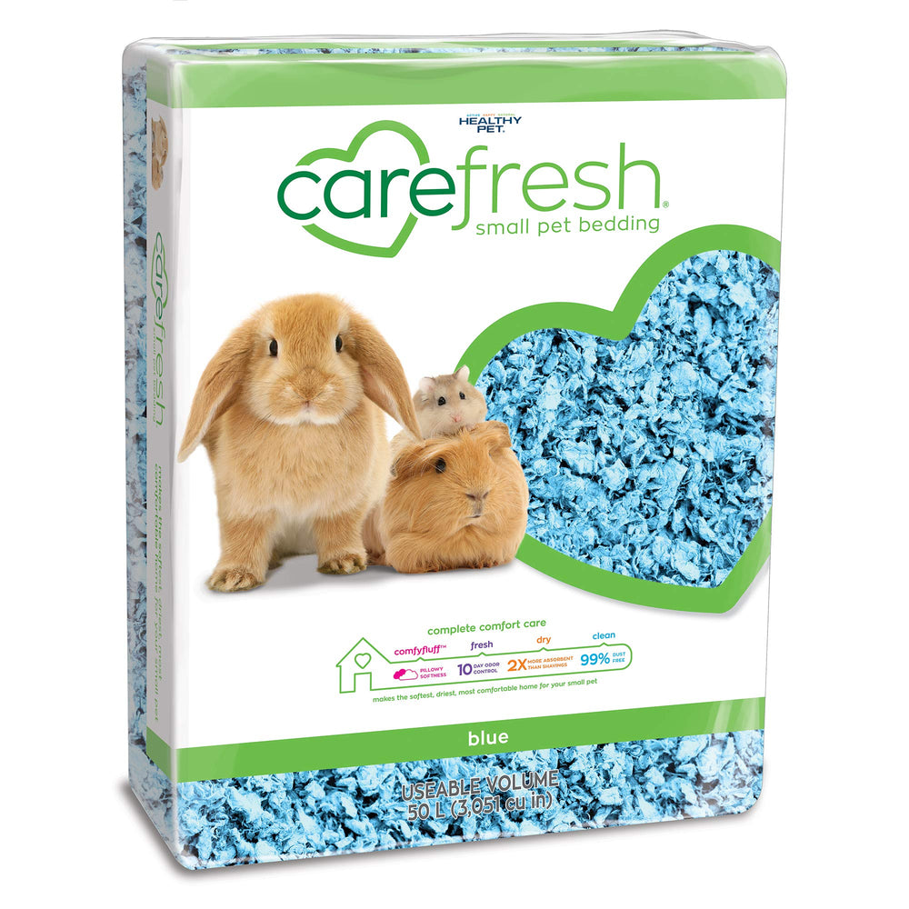 Carefresh cama de papel azul: nido suave y seco para mascotas pequeñas.