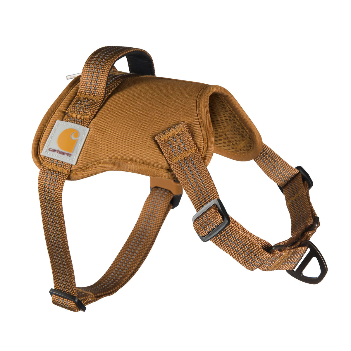 Arnés Carhartt sin tirones vista frontal, ajuste cómodo para paseos diarios.