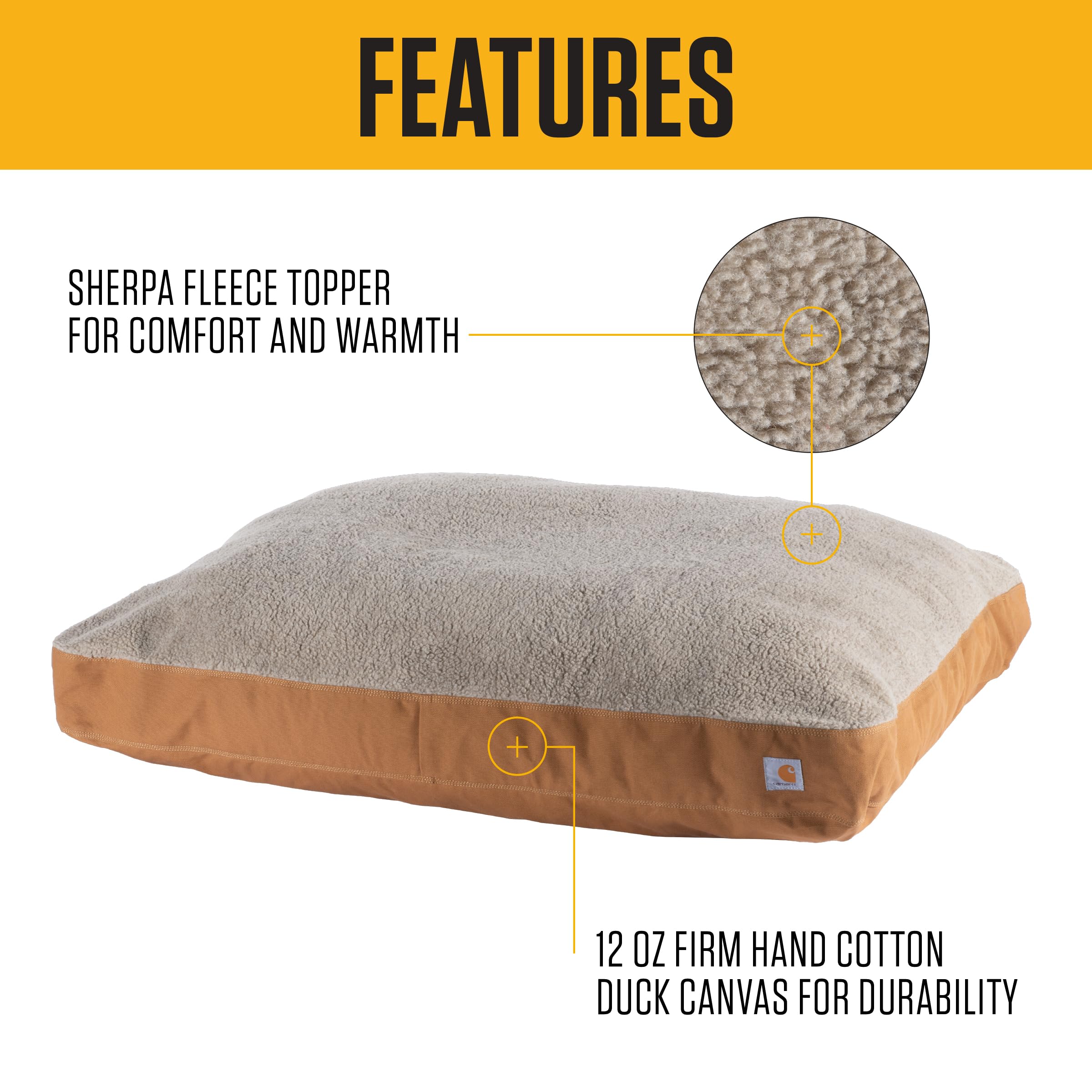 Cama Carhartt con tapa Sherpa, confort cálido para días fríos.