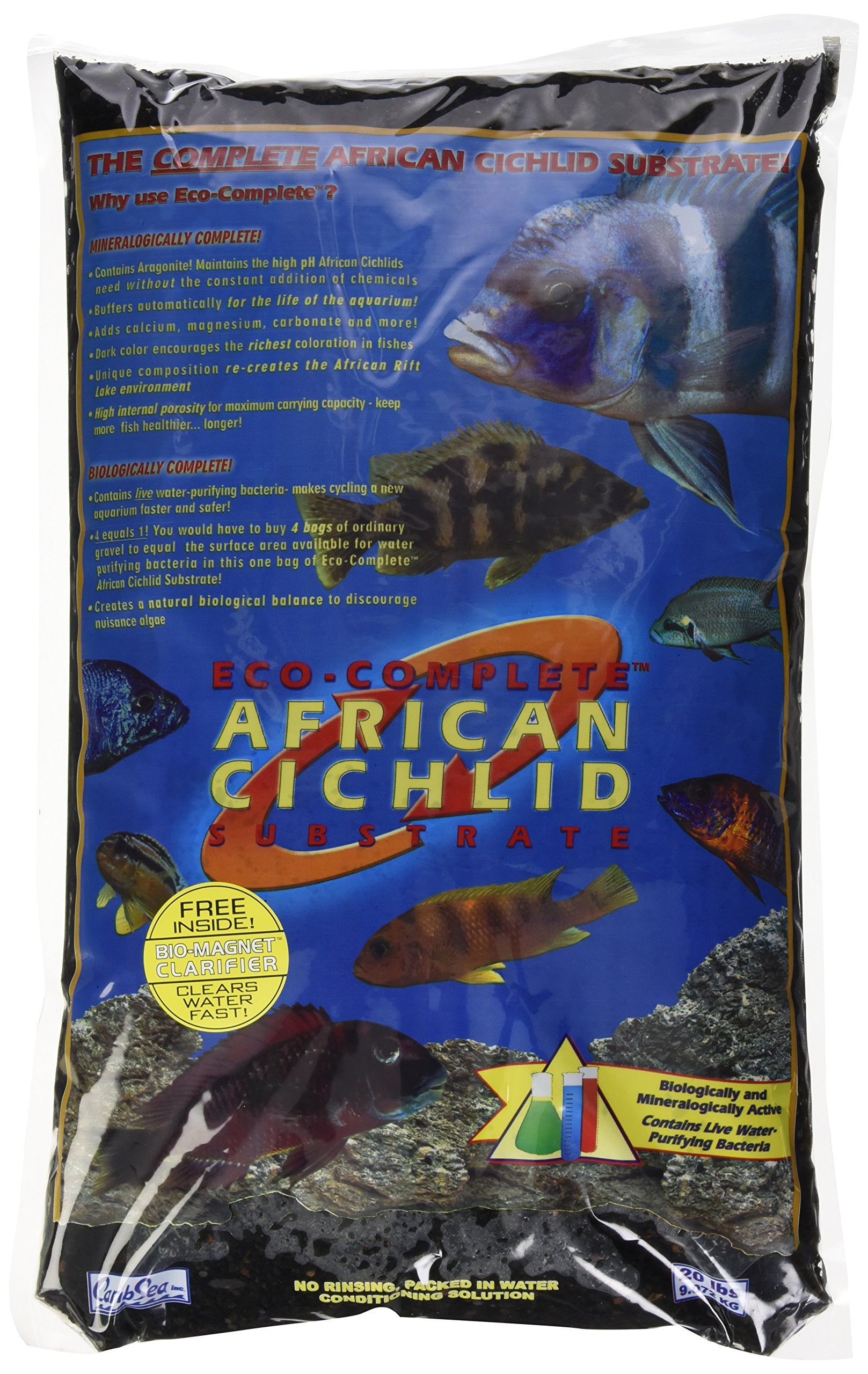 CaribSea Eco-Complete Zack Sand negro 20 lb: sustrato estable para cíclidos africanos.