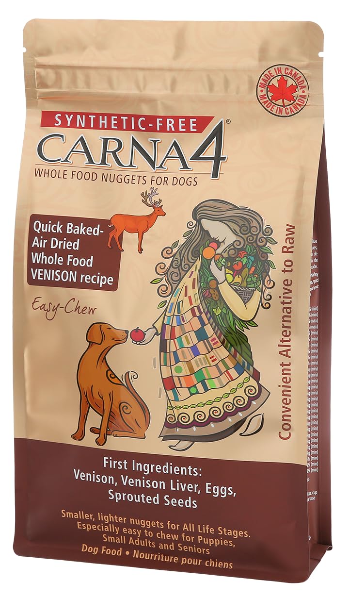 CARNA4 croquetas secas de venado para perros, fáciles de masticar y con probióticos para apoyar la digestión.