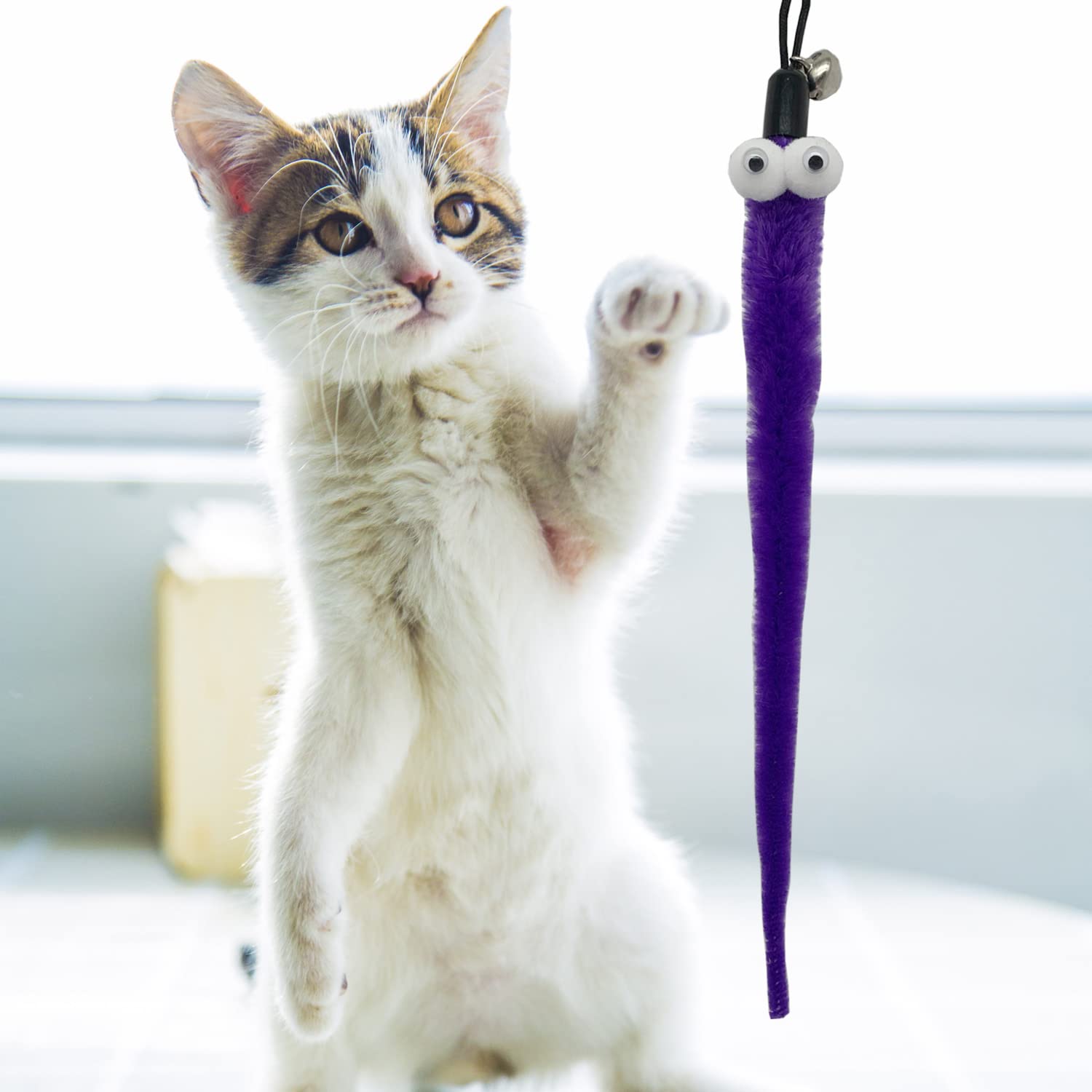 CATENESS juguete gusano-pluma para gato, estimula ejercicio diario y vínculo con el tutor.