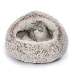CATISM cama gato capucha plush, refugio suave para dormir plácidamente