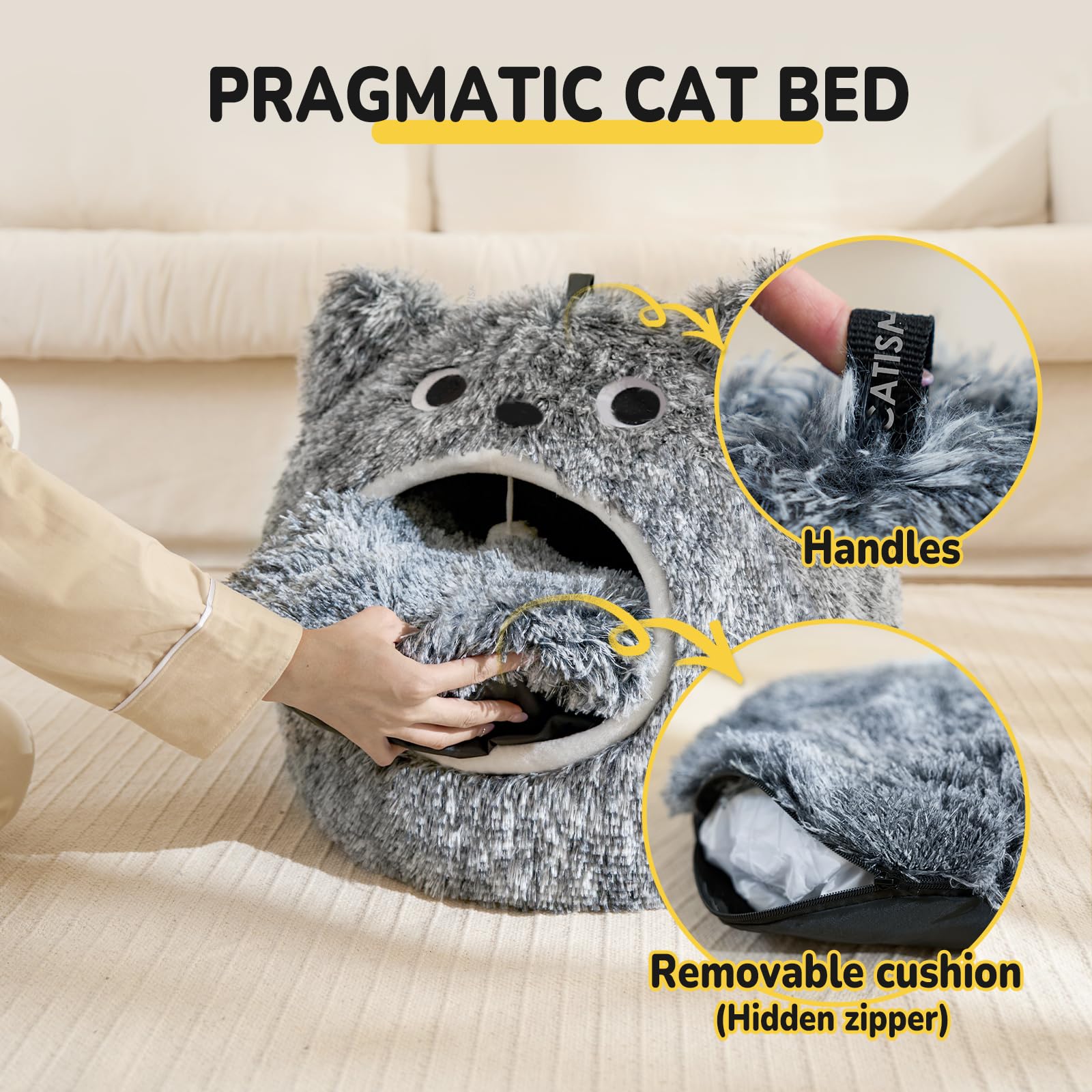 CATISM Cama lavable tejido felpa: limpieza rápida y sencilla.