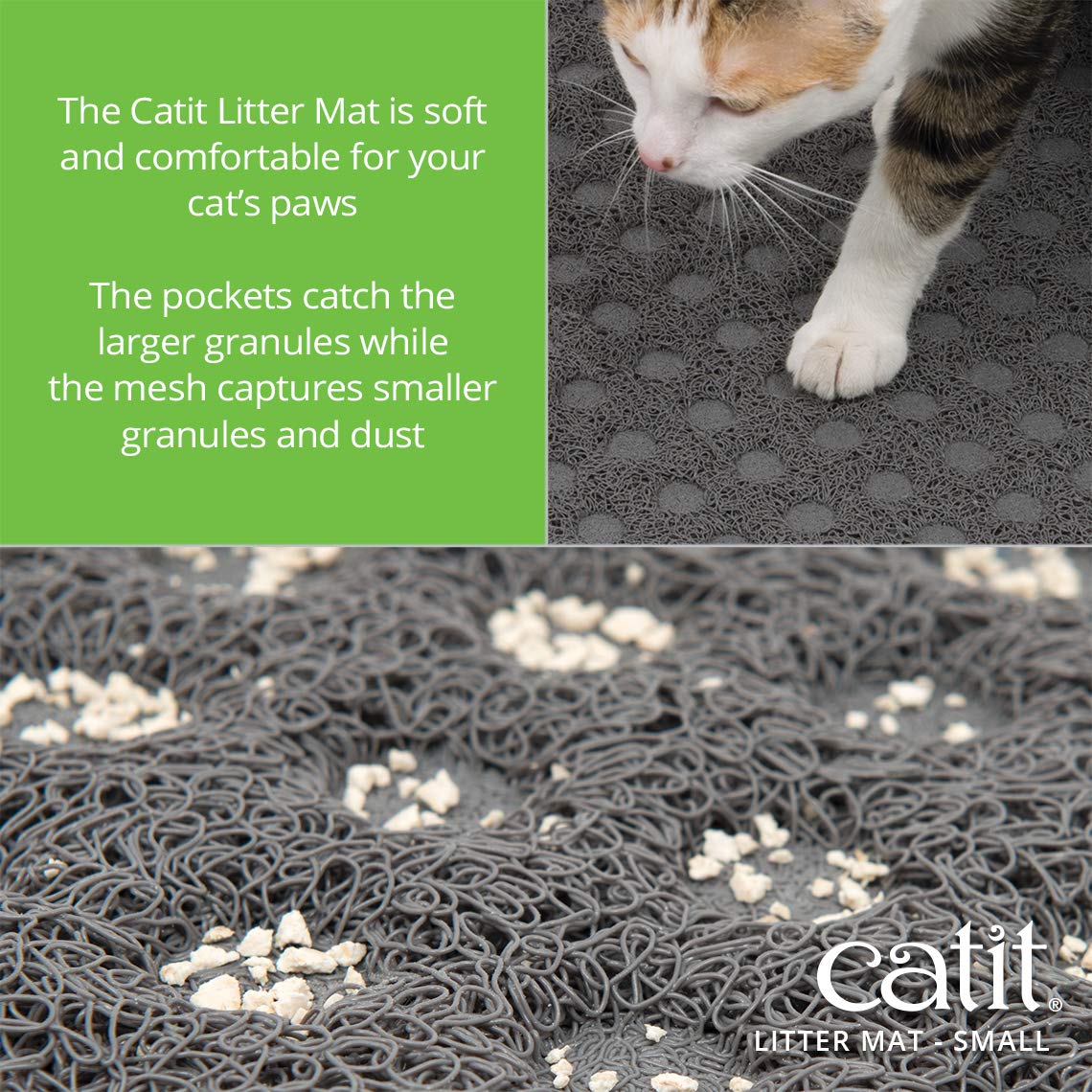 Catit alfombra arenero texturada que captura la arena suelta.