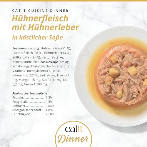 Catit Cena de Pollo con Hígado y Patata Dulce: texturas suaves y jugosas para gatos curiosos