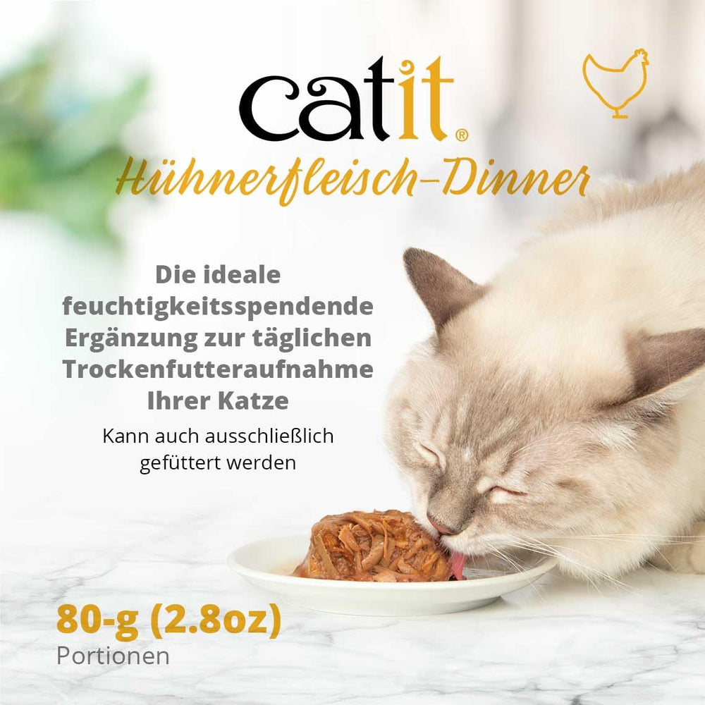 Catit Cena de Pollo con Res y Calabaza, envase diseñado para conservar frescura.