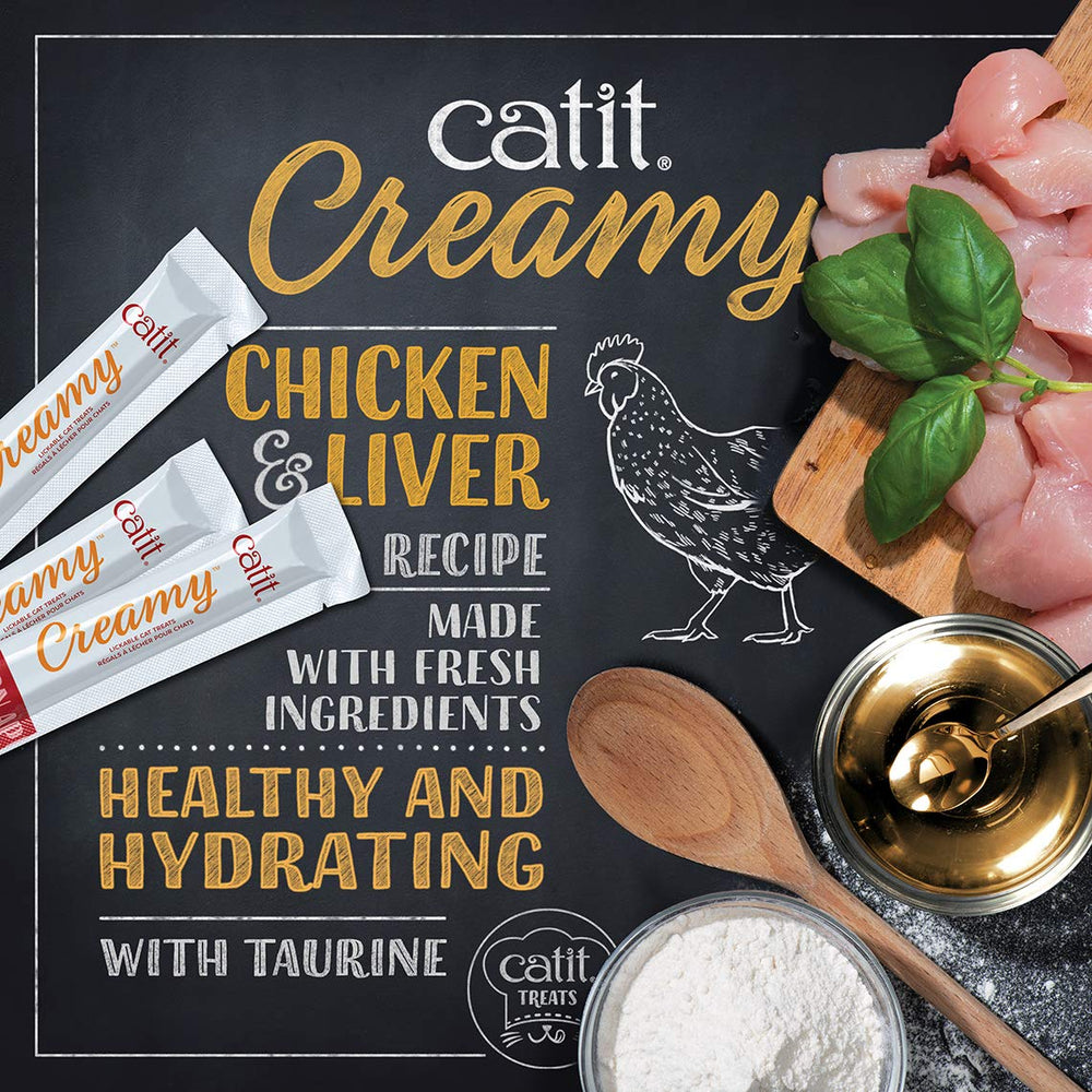 Catit Creamy tubo en plato: presentación atractiva como topping sabroso.