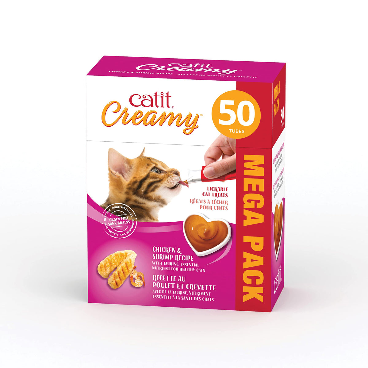 Catit Cremoso en tubo con sabor pollo-camarón, premio sabroso para tu gato