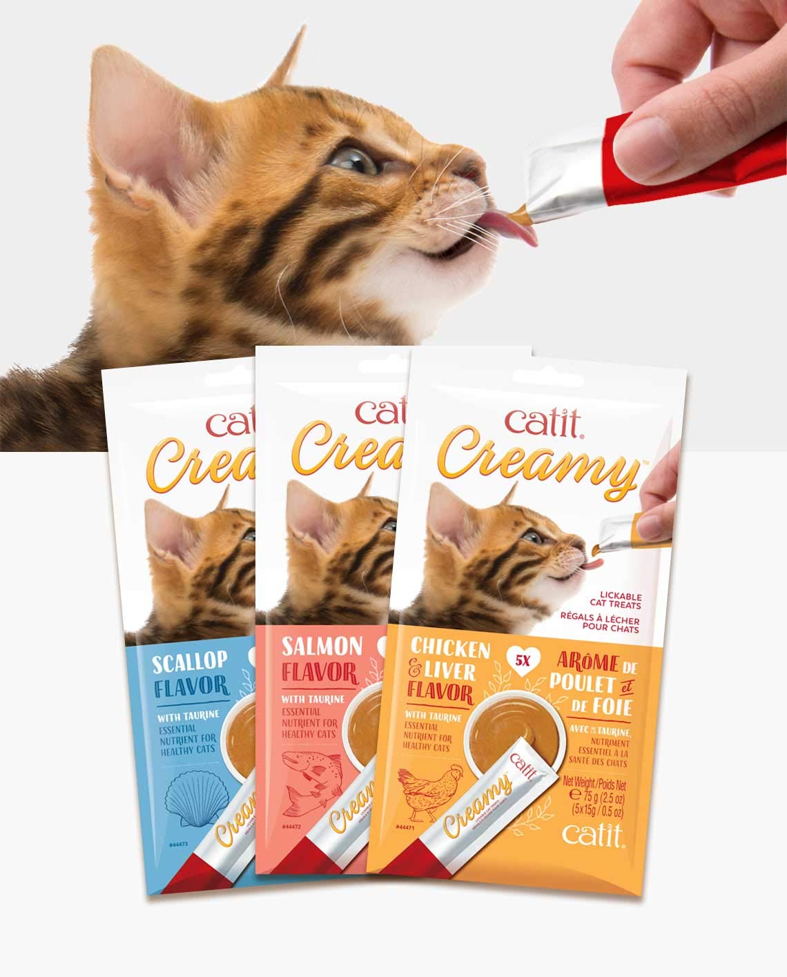 Catit Creamy uso diario: complemento sabroso para hidratar y recompensar.