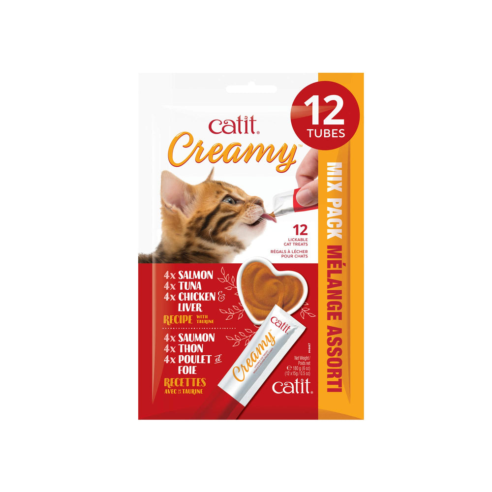 Catit cremosa delicia en tubo, recompensa sabrosa y fácil de servir.