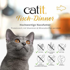 Catit alimento natural sin aditivos, salmón y judías verdes para dieta equilibrada.