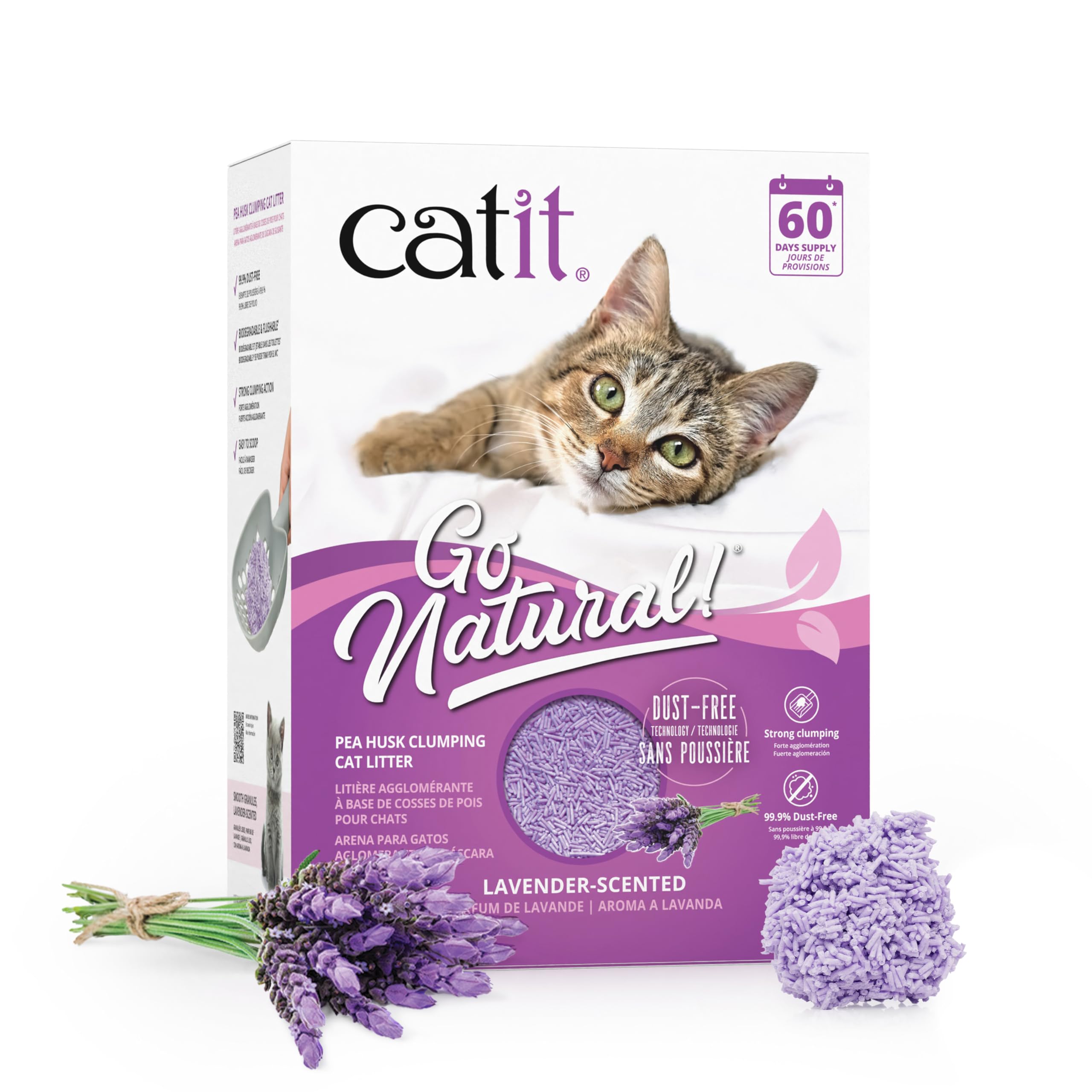 Catit Go Natural, empaque de 12,3 libras, fácil almacenamiento y uso conveniente.