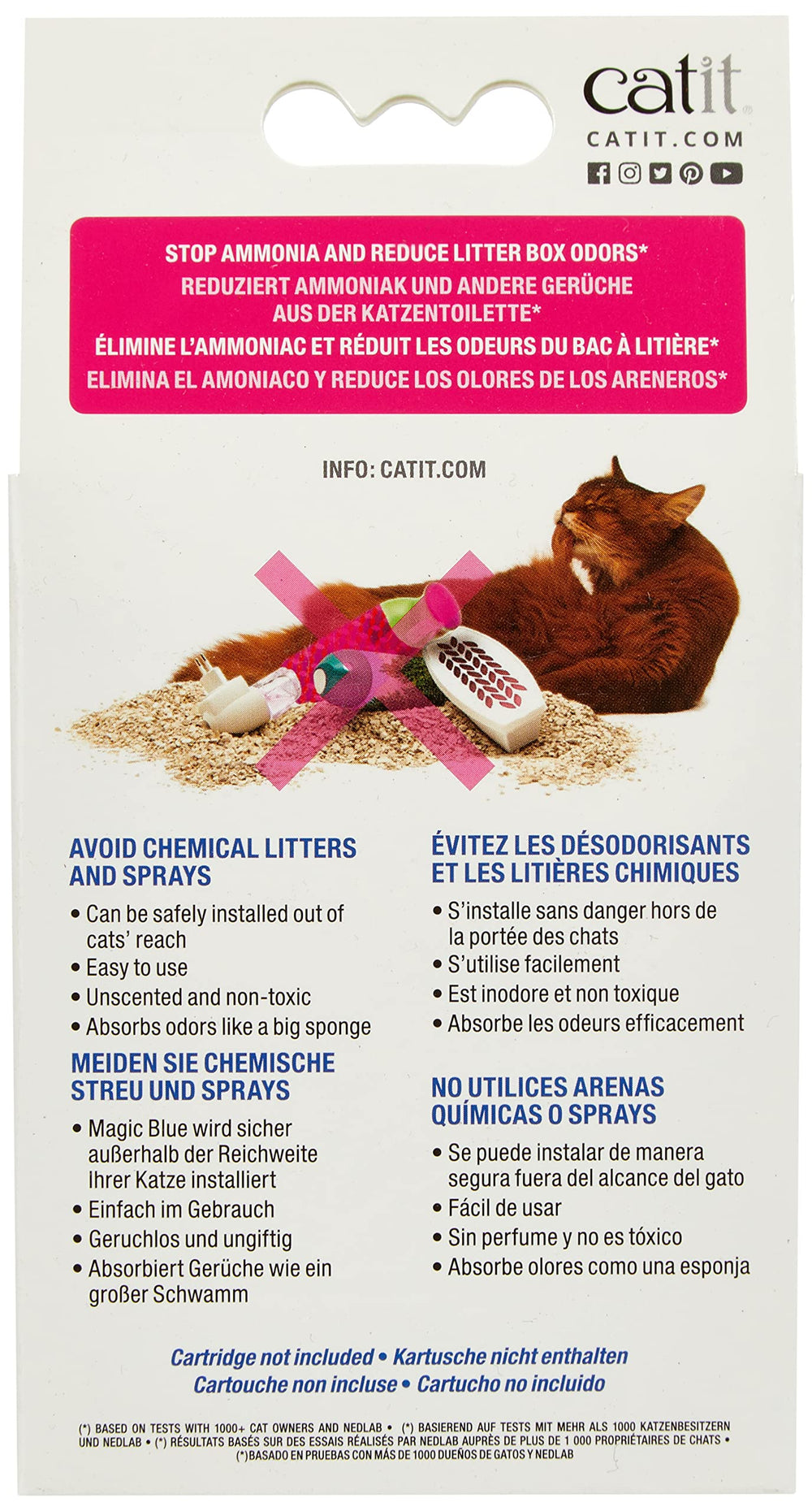 Catit Magic Blue, almohadillas filtrantes, reducen olores en la caja de arena.