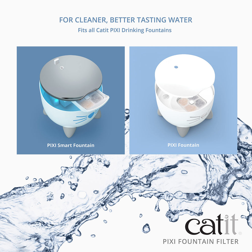 Catit PIXI filtro de acción triple para agua de gato, reduce olores y residuos.
