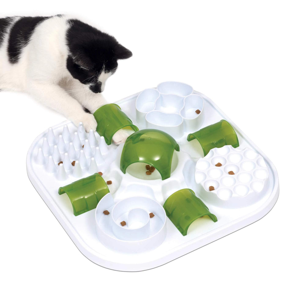 Catit Play Treat Puzzle, vista frontal, estimula juego y búsqueda de comida