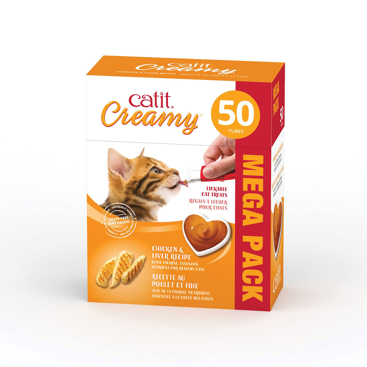 Catit premio cremoso para lamido con pollo e hígado.