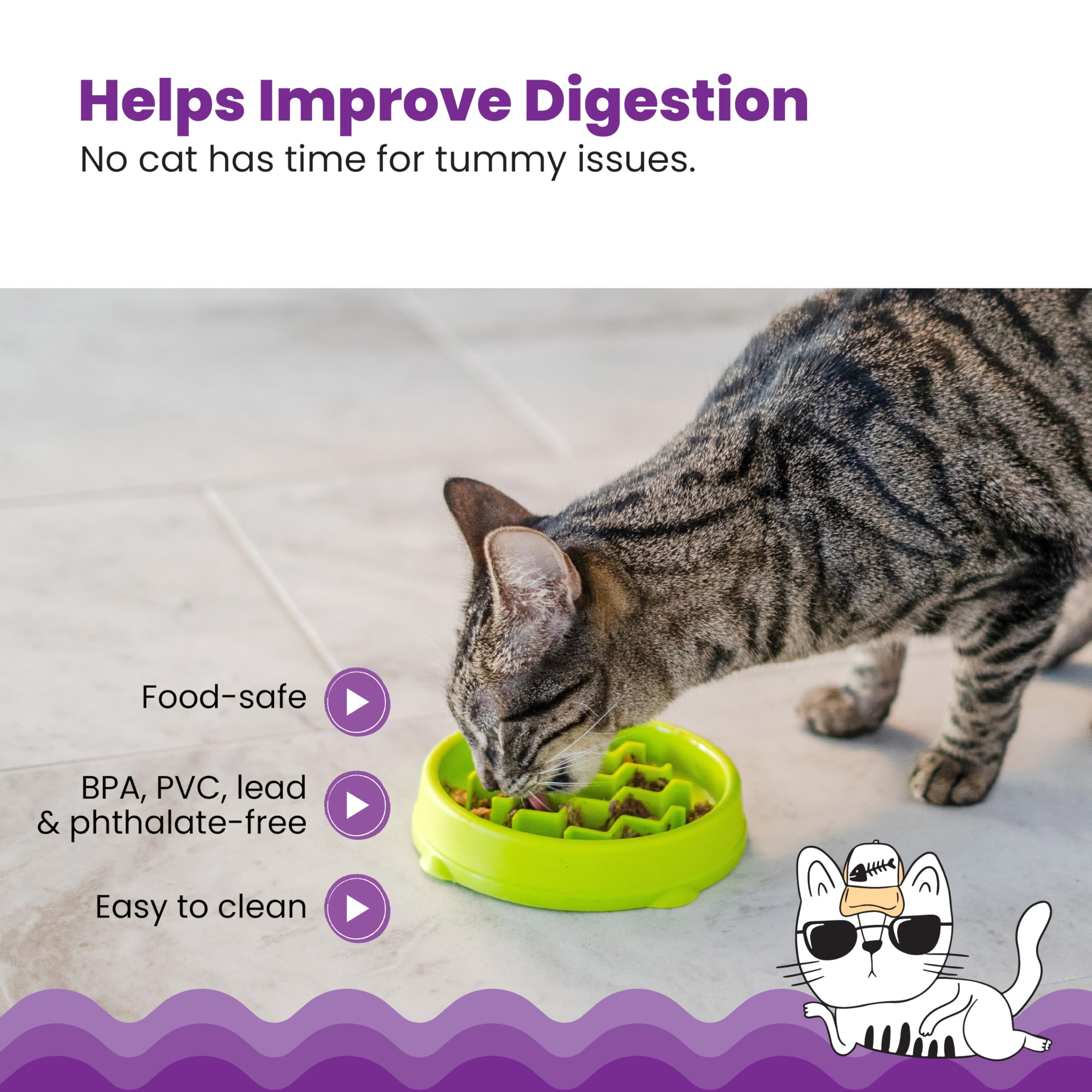 Catstages Kitty Slow Feeder, compatible con comida humeda o seca para flexibilidad.