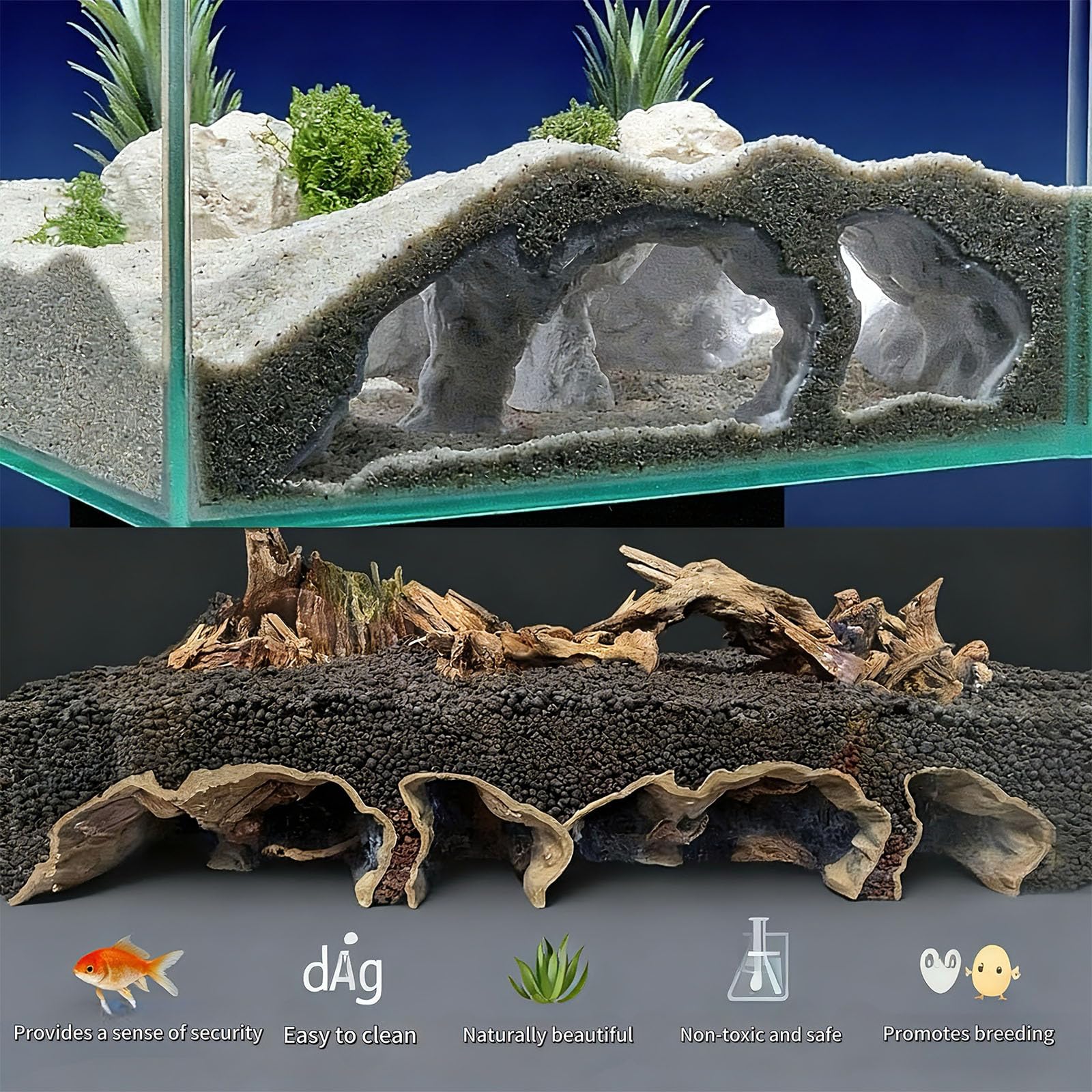 Caverna submarina 3D consulta refugio para crías durante la cría y crecimiento.