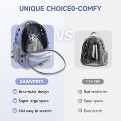 Mochila para gato Cawypety diseño cuadrado ofrece amplio espacio para moverse.