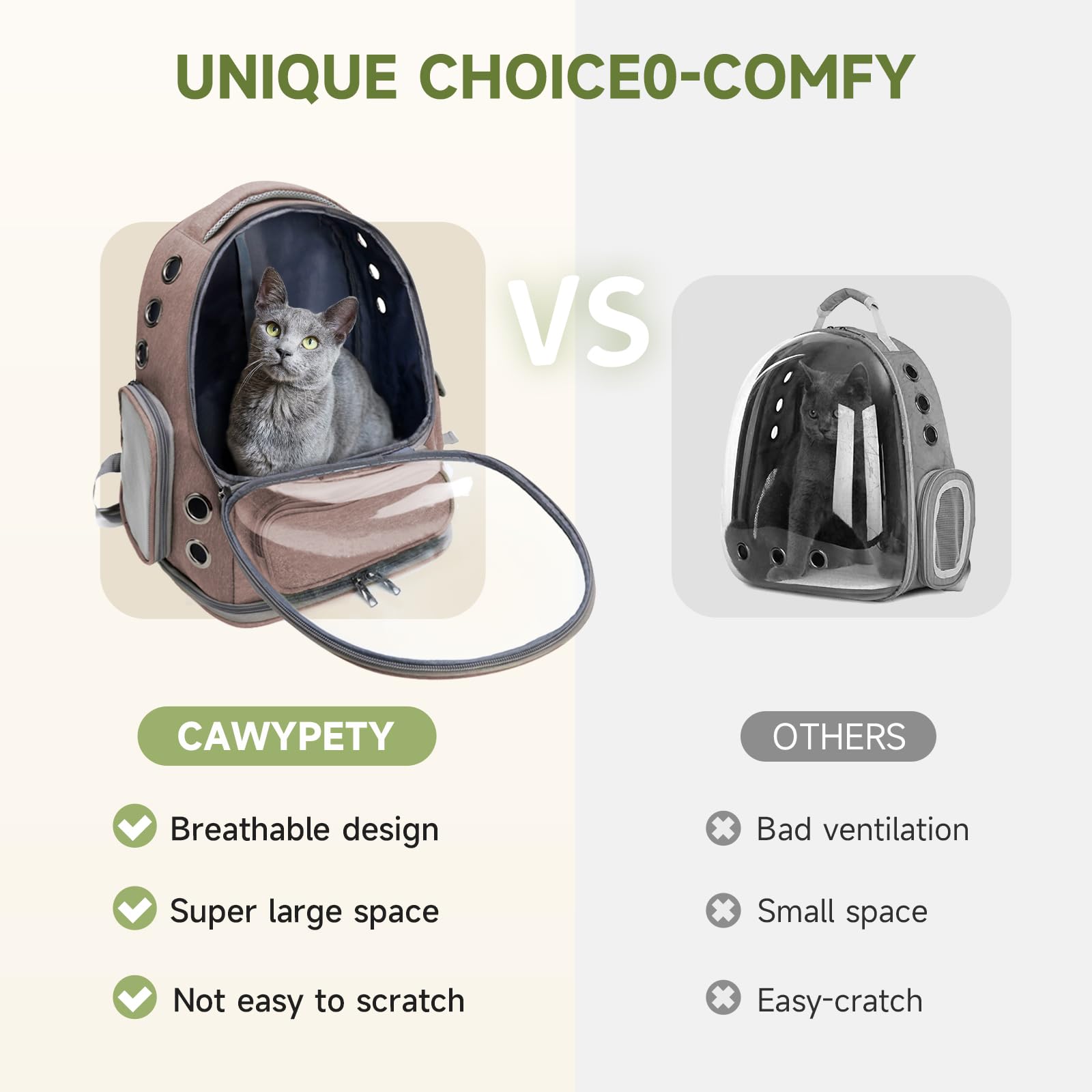 Mochila Cawypety para gatos diseño cuadrado con amplio espacio para moverse