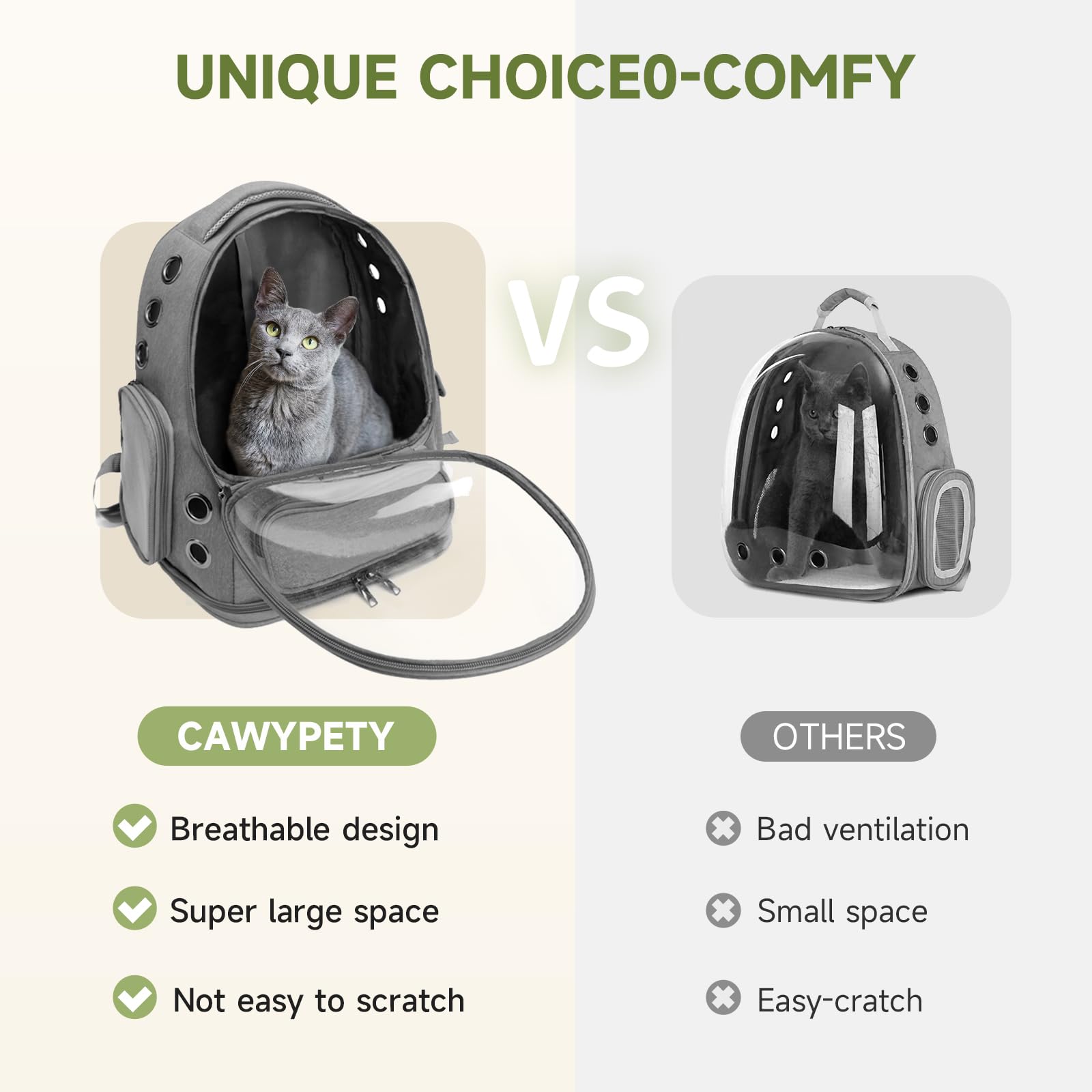 Diseño cuadrado de la mochila para gatos con espacio amplio.