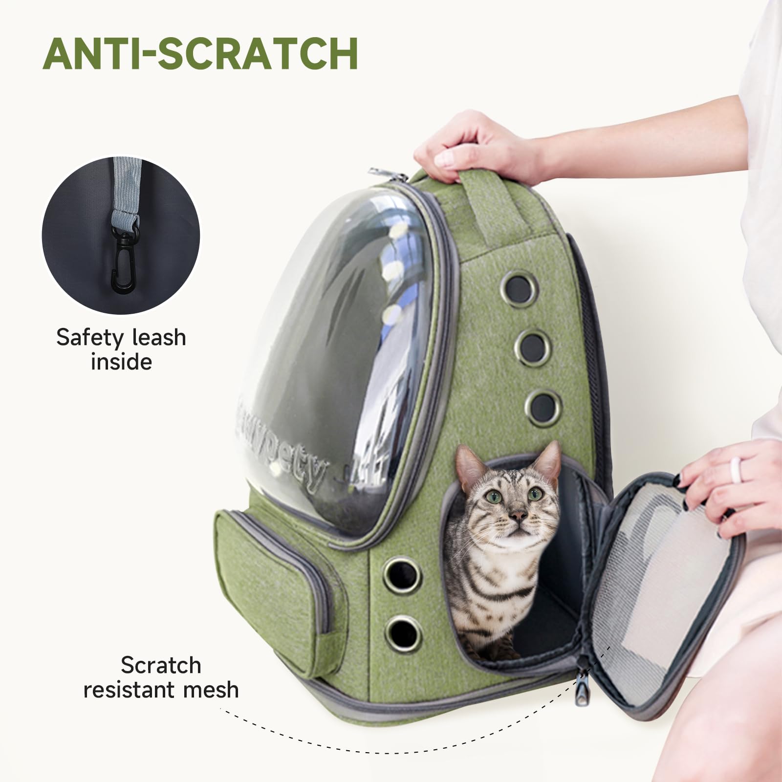 Cawypety Mochila portadora con correa de pecho para evitar deslizamientos.