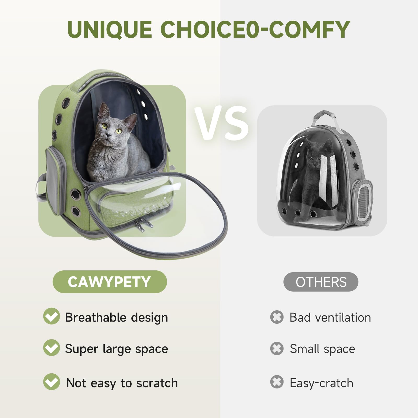 Cawypety Mochila portadora con diseño cuadrado y espacio amplio para moverse.