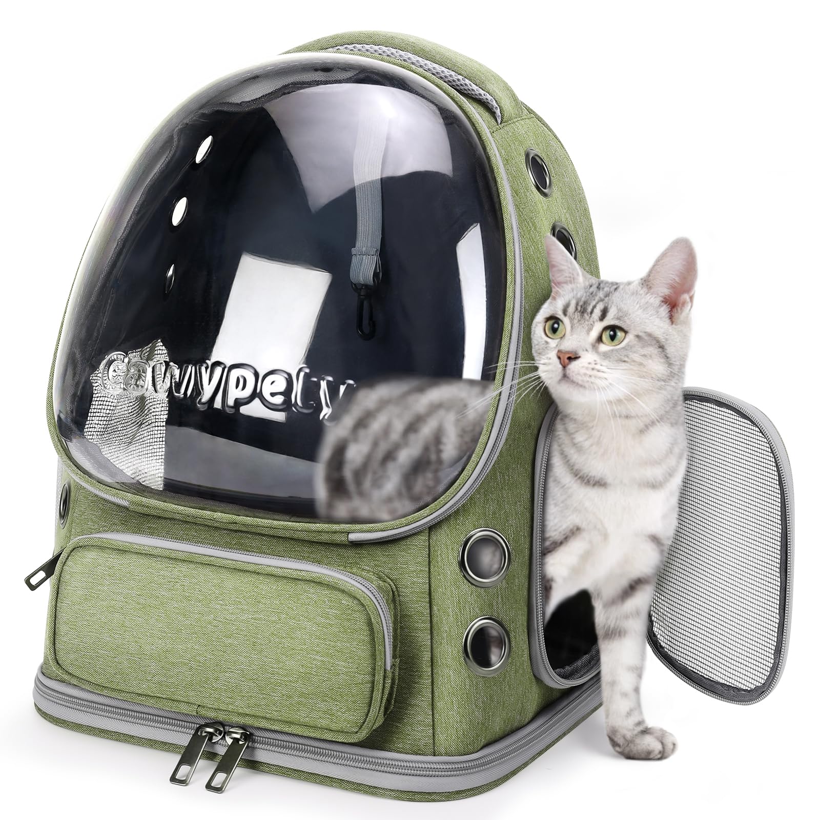 Cawypety Mochila portadora con ventana burbuja; ventilación natural para el gato durante paseos.