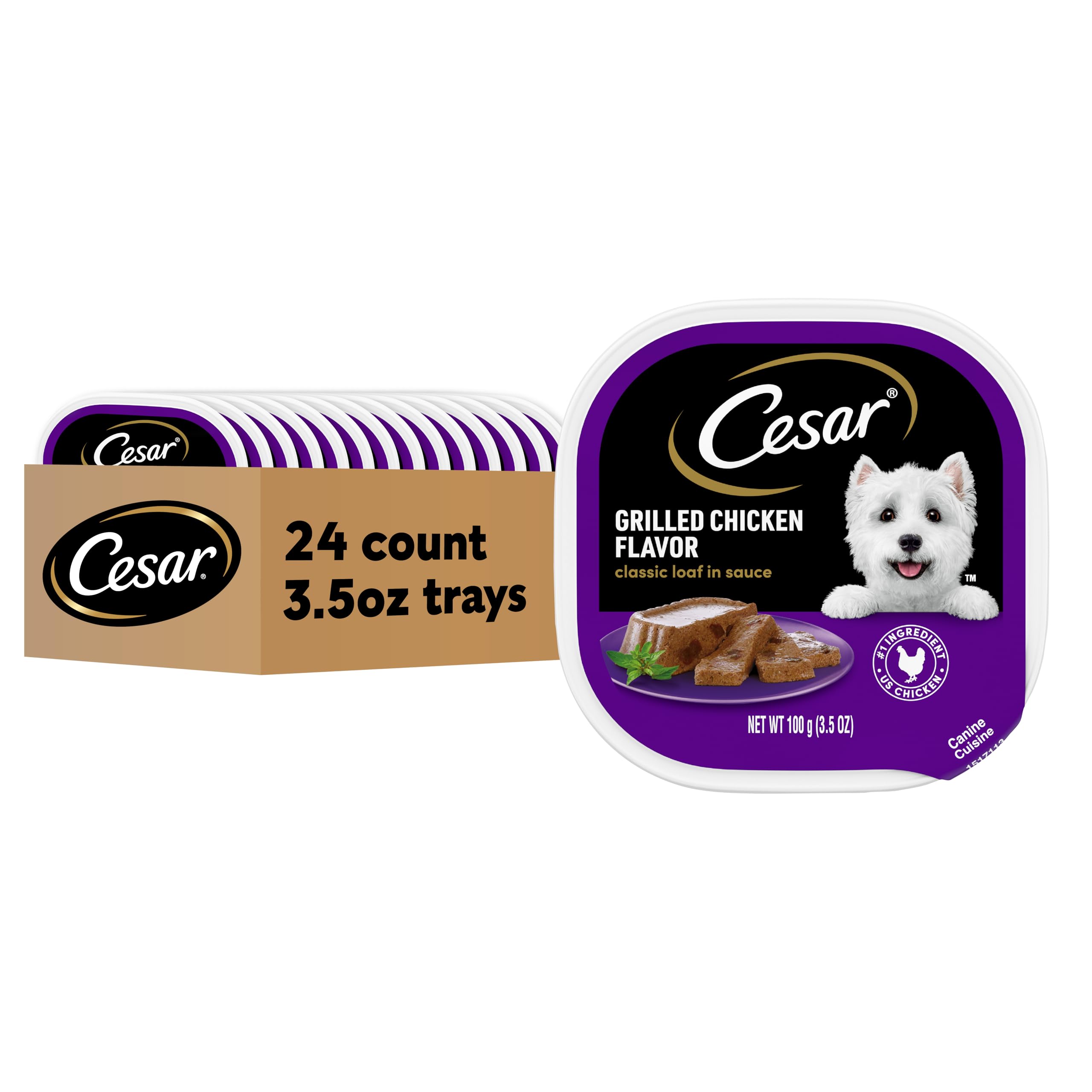 Cesar Clásico Lomo en Salsa de pollo, ingrediente principal real para perros felices.