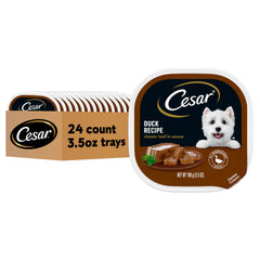 Cesar Clásico Paté en Salsa sabor pato en bandeja 3,5 oz, ideal para alimentación diaria.