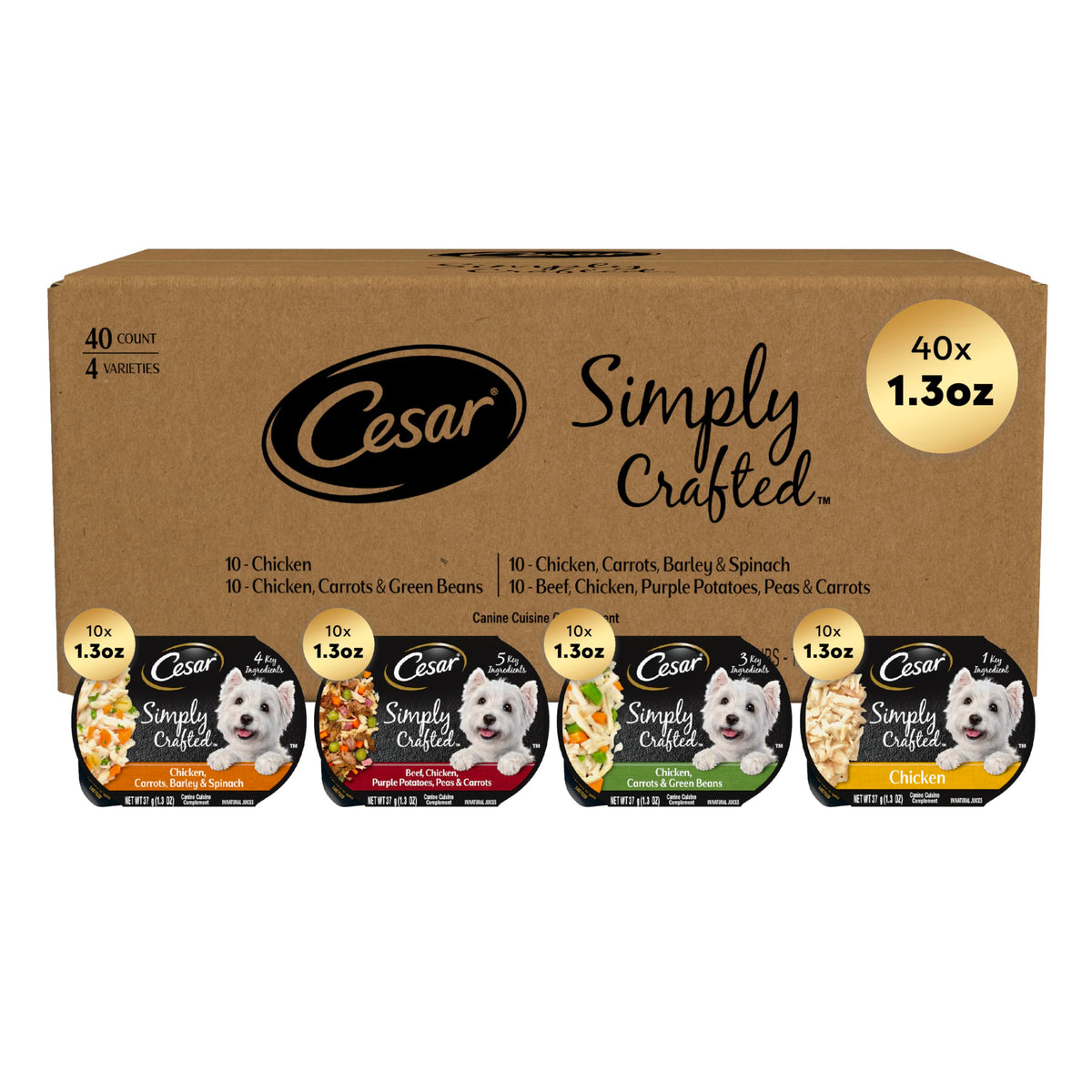 Cesar complemento húmedo para perros con pollo, porción de 1,3 oz para mezclar con croquetas.