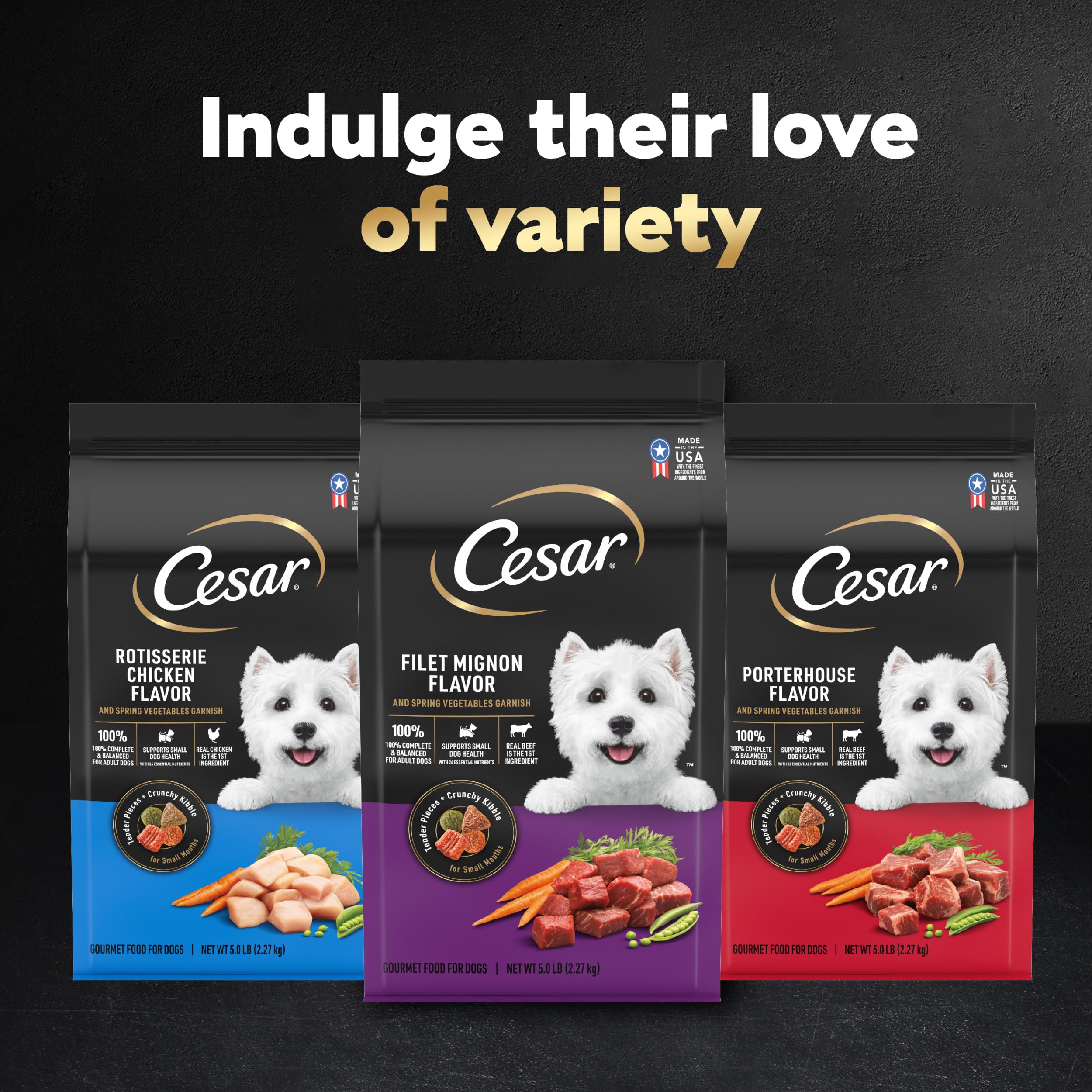 César, experiencia de comida sabrosa para perros pequeños y dueños.