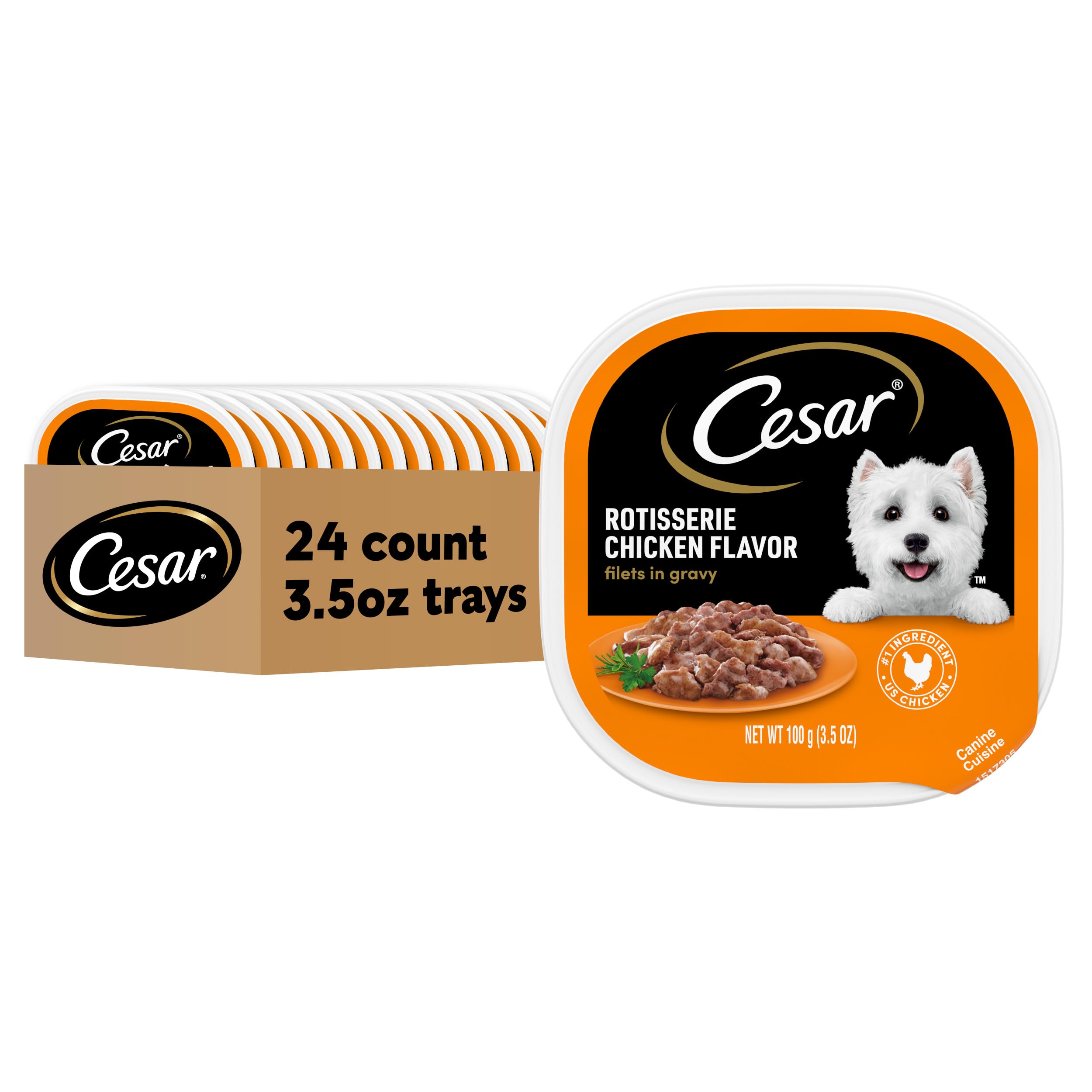 Cesar Filetes en Salsa con Pollo Asado en bandeja de 3,5 onzas para adultos.